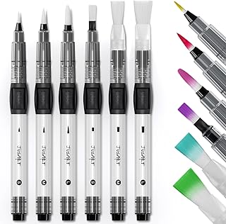 JusArt Water Brush Pens – 6-Pack Refillable Watercolor Pen and Water Pen Set, Leak-Proof Water Brushes with Pointed & Flat Tips for Watercolor, Gouache & Acrylic Painting