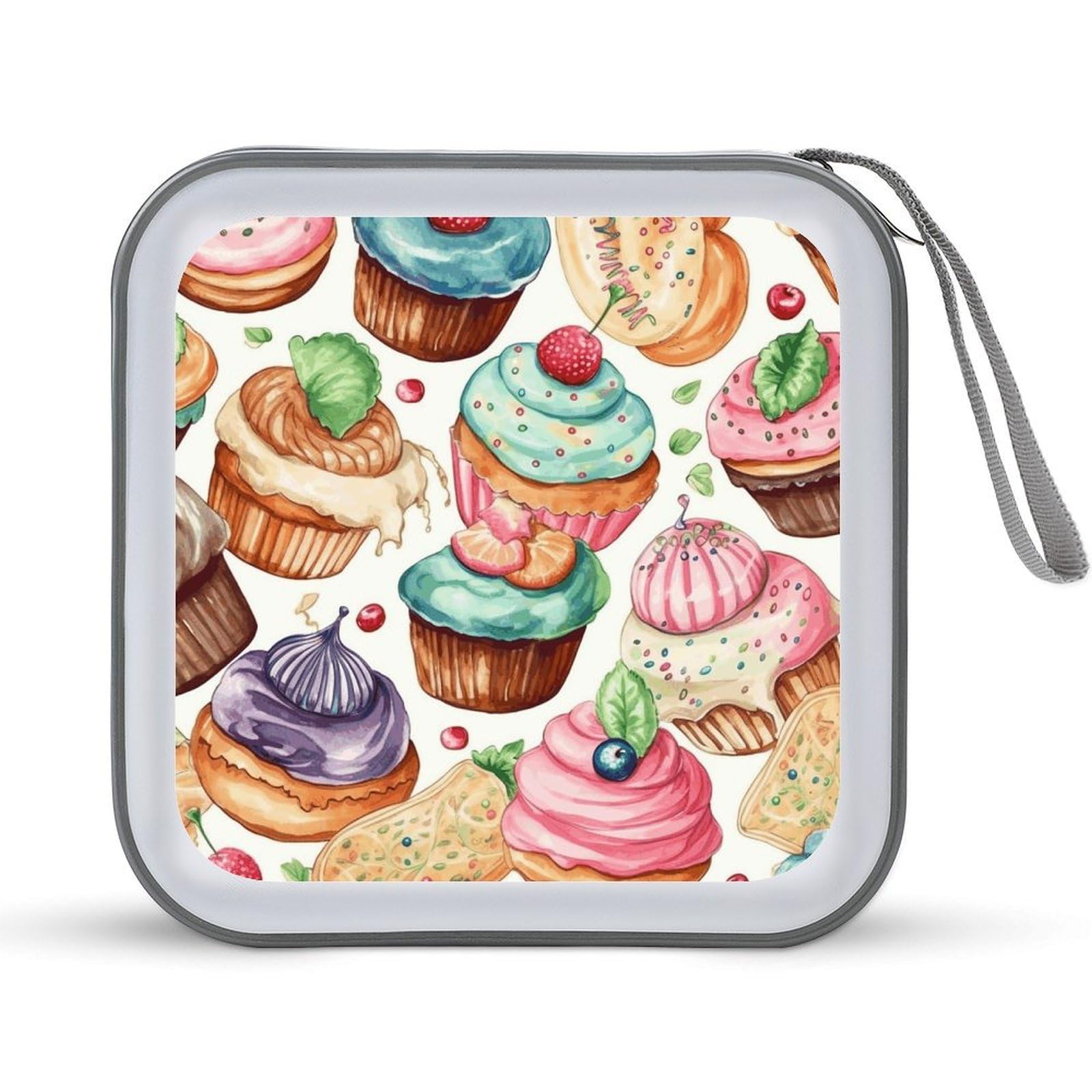 JTREHY Cupcakes Donuts Muffins Sugar CD Case 40 Capacity CD/DVD Case Holder Disc Storage Organizer Wallet Bag Portable Zipper CD Case Holder for Car Home Office Travel