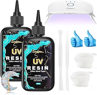 Suzzam UV Resin Kit with Lamp, Upgraded 200g Crystal Clear UV Resin Hard with UV Light, UV Cure Resin for DIY Jewelry Making, Crafts, and Art Projects - Easy to Use, Low Odor, Non-Toxic