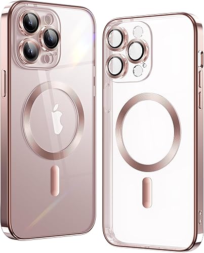 Matallic - Funda transparente brillante para iPhone 13 Pro, compatible con Magsafe con protección completa de la cámara chapada fuerte atracción