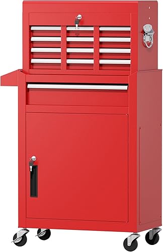 Miniatura 12 de Greenvelly Cofre de herramientas de metal, carrito de herramientas rodante de 8 cajones con ruedas, gabinetes de herramientas desmontables 2 en 1,