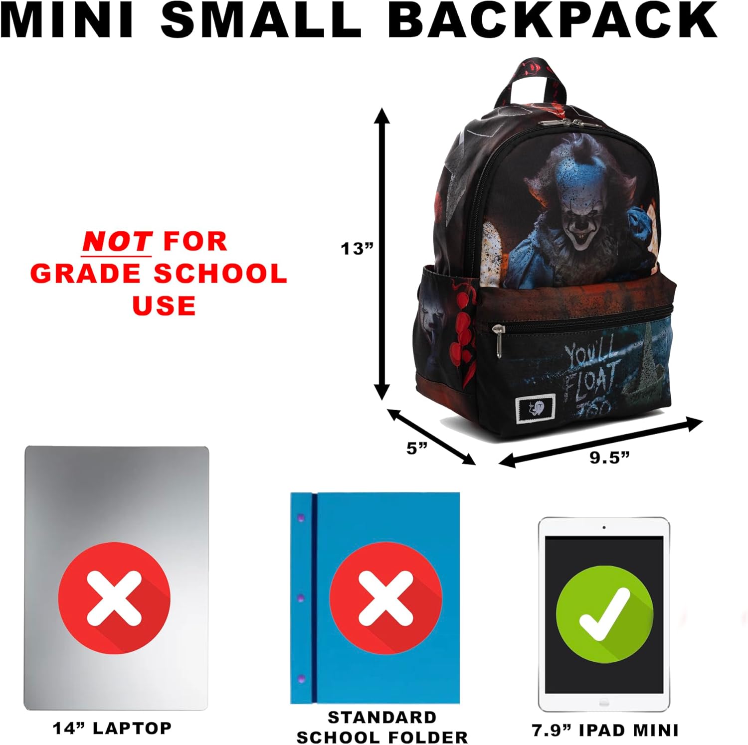 Warner Bros It Pennywise You'll Float To 13" Deluxe Nylon Mini Backpack - Image 2