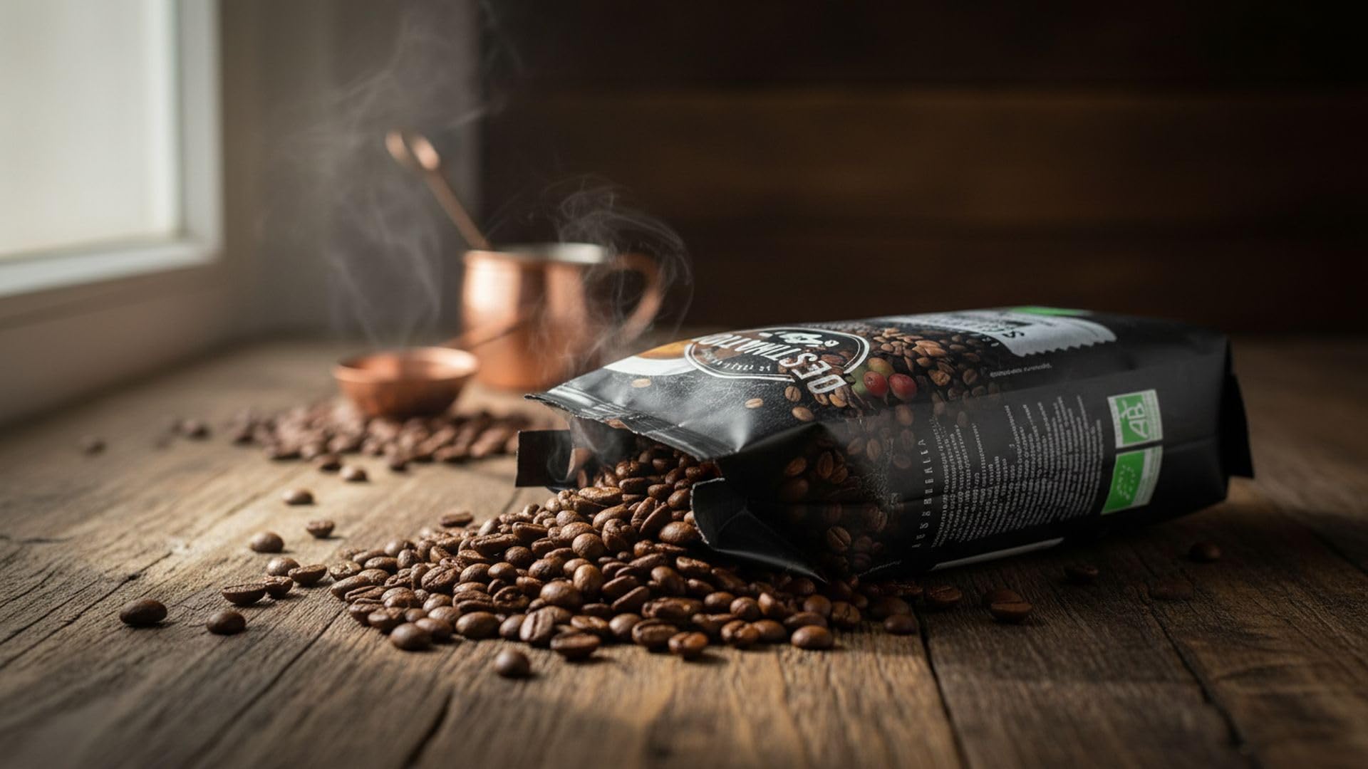 Destination Café Ecológico en Grano 1 kg Café de Especialidad 100% Pur Arábica Orgánico Tostado Artesanalmente Intensidad Alta