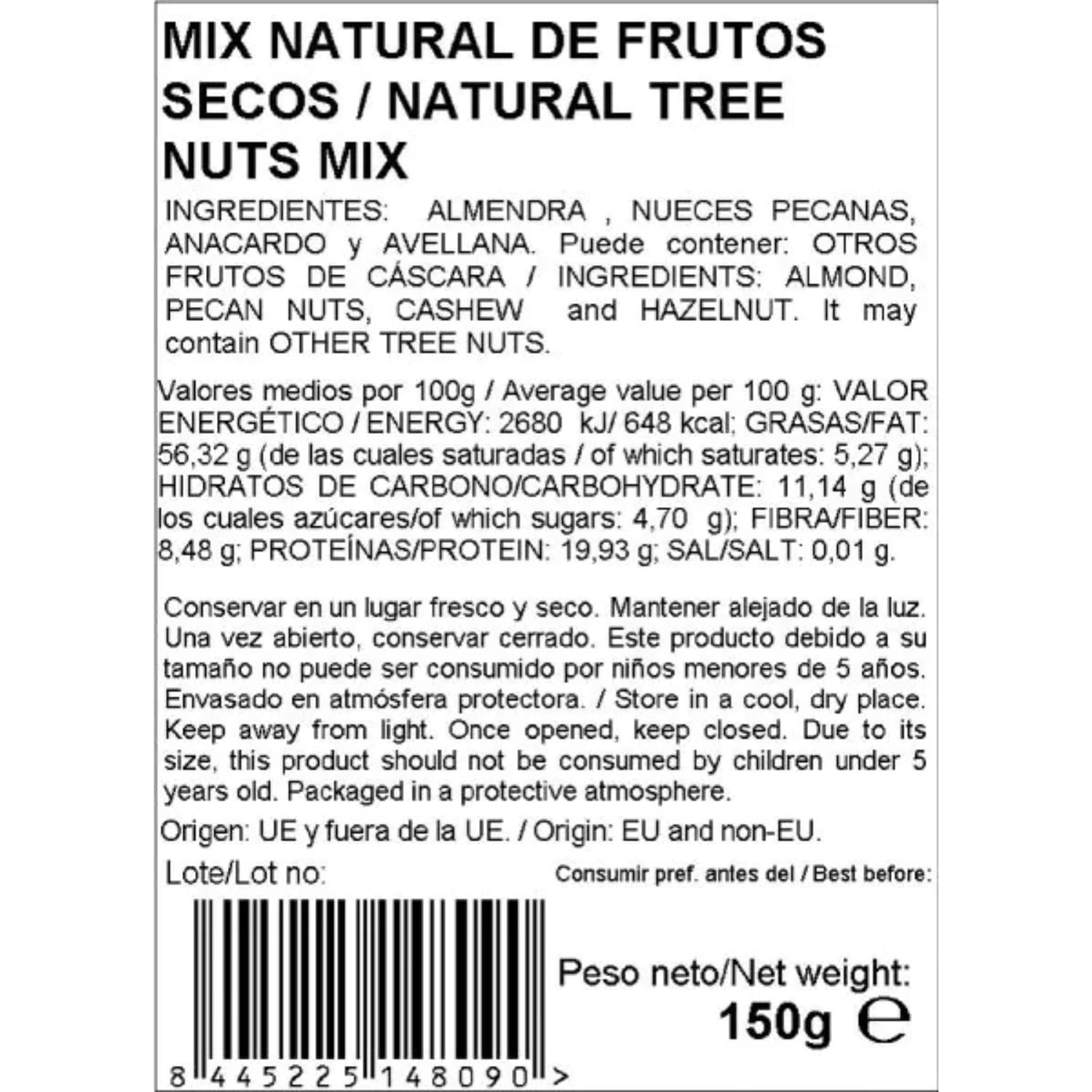 Mix natural de frutos secos 900 gr nut&me | Sin gluten | Vegano | Frutos secos premium | Perfecto para entrenar | Pack 6 x 150 gr