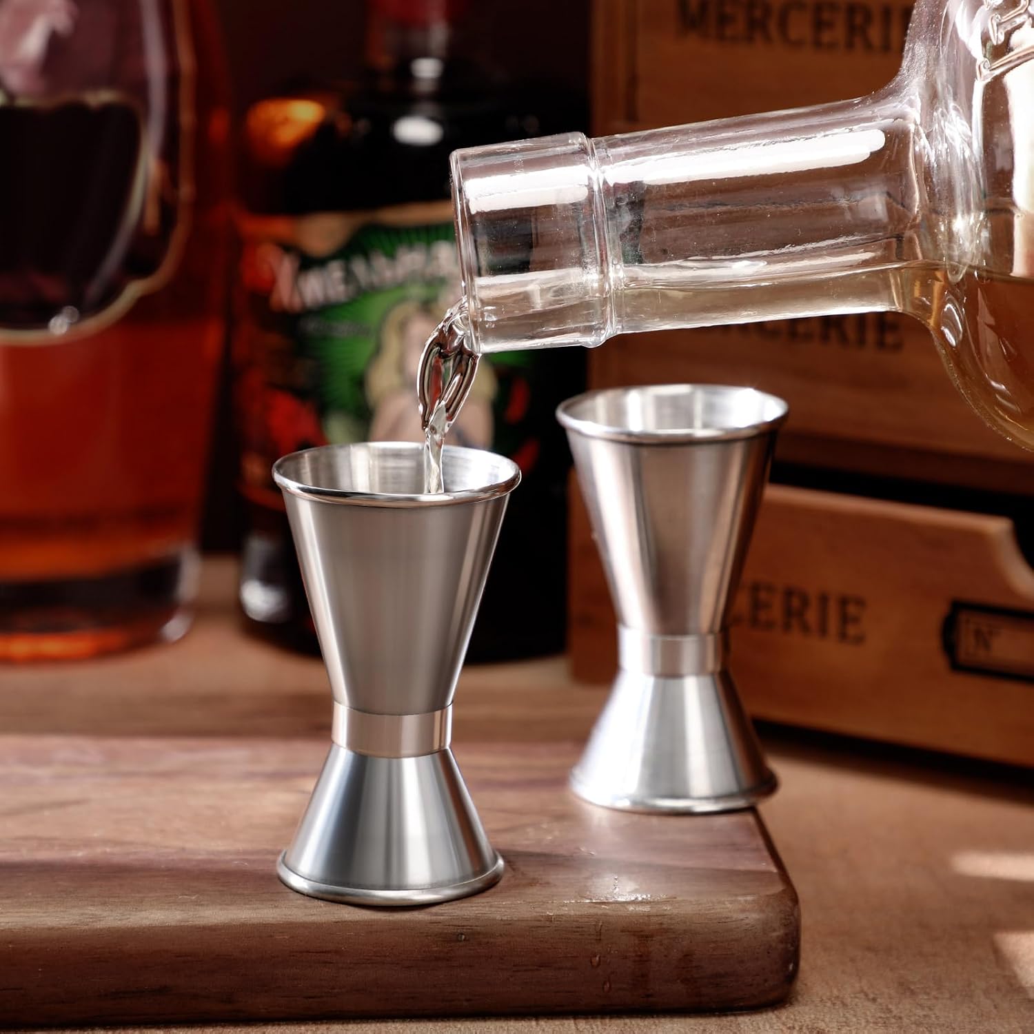 Hoteam 9 Pcs Double Stainless Steel Jigger, 1 and 1/2 oz, Rolled Edge