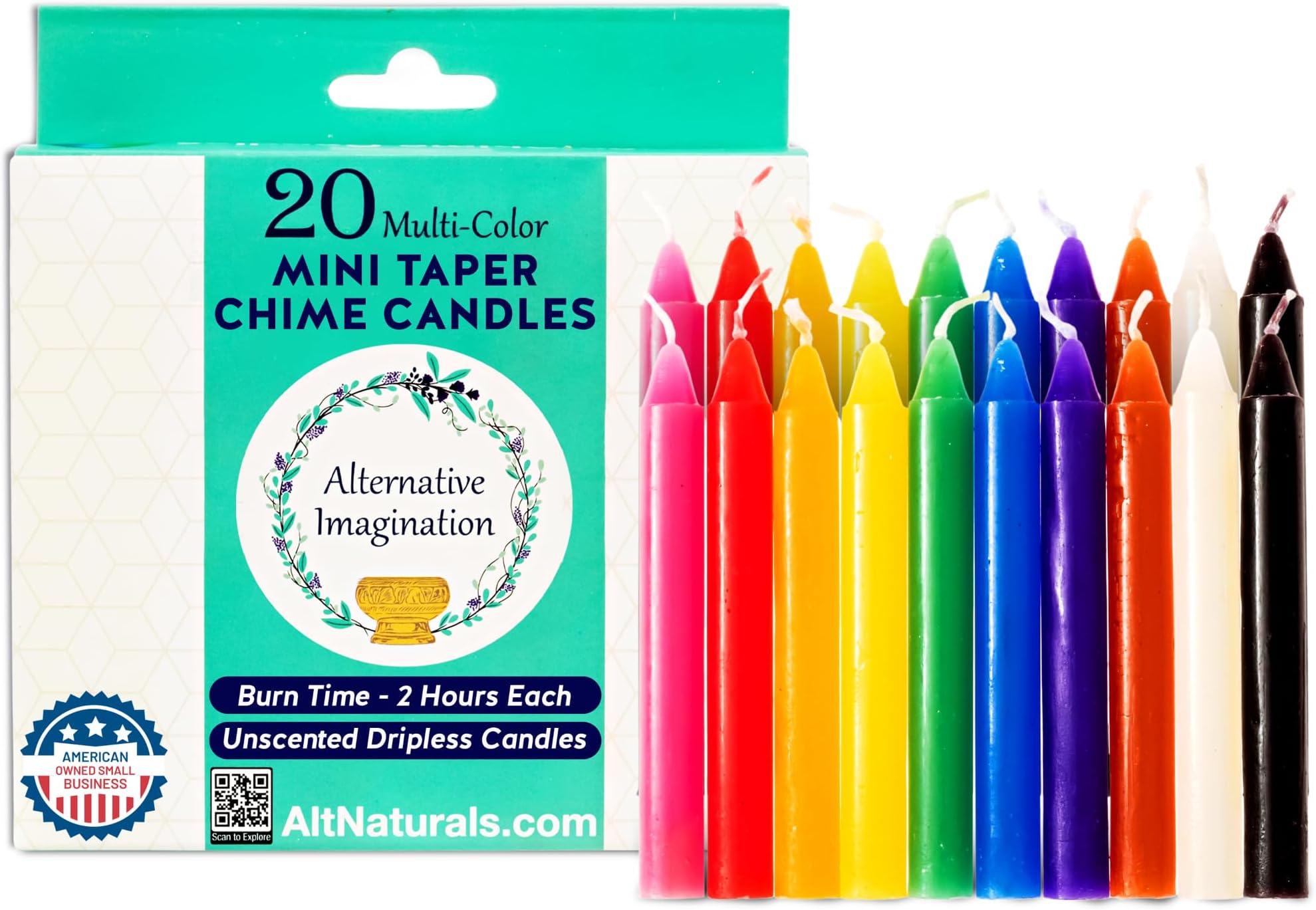 Alternative Imagination Colored Taper Candles, 4 Inch Mini, 20 Pack, Unscented, Dripless, Multicolor, Perfect for Birthday Parties, Spells, Witchcraft Supplies, Wiccan Decor, Altar Candles, Meditation