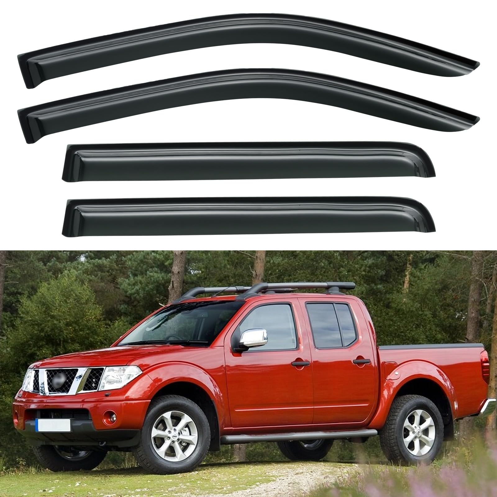 Window Visors Rain Guards for 2005-2021 Nissan Frontier Crew Cab | Out-Channel Window Vent Wind Deflectors Visors Shades Protectors for 05-21 Frontier &amp; 2009-2013 Suzuki Equator Crew Cab