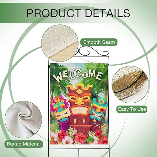 Miniatura 4 de Hzppyz Welcome Summer Tiki - Bandera tropical de Hawaii para casa, hibisco frangipani, flores Aloha, decoración decorativa para jardín, patio,