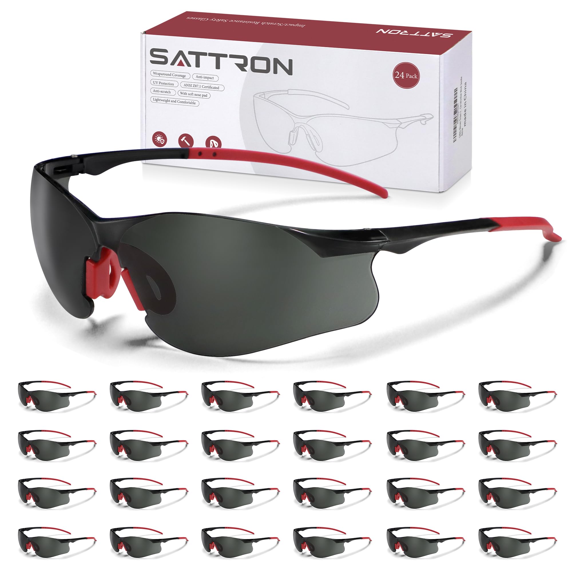 Safety Glasses Tinted 24 Pack, Protective Eyewear for Men Women UV Protection ANSI Z87.1, Safety Sunglasses Bulk Scratch Impact Resistant Eye