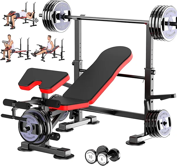 Aceshin 660lb Olympic Weight Bench, Adjustable Workout Bench with Squat Rack, Multifunctional Weight Bench with Preacher Curl & Leg Developer, Bench Press Set for Home Gym
