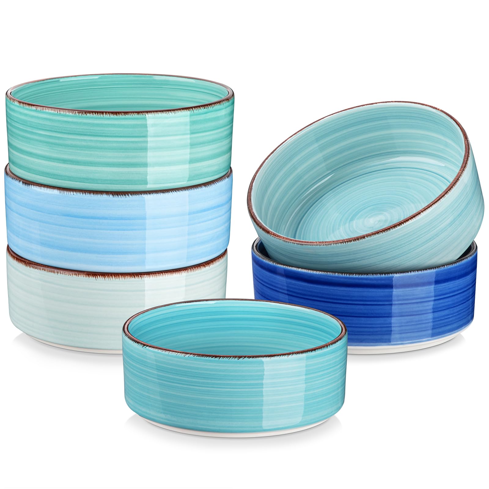 Vancasso Bonita Ceramic Bowls Set of 6, 25 oz Soup, Salad & Dessert Bowls, Dishwasher & Microwave Safe, Cool Color