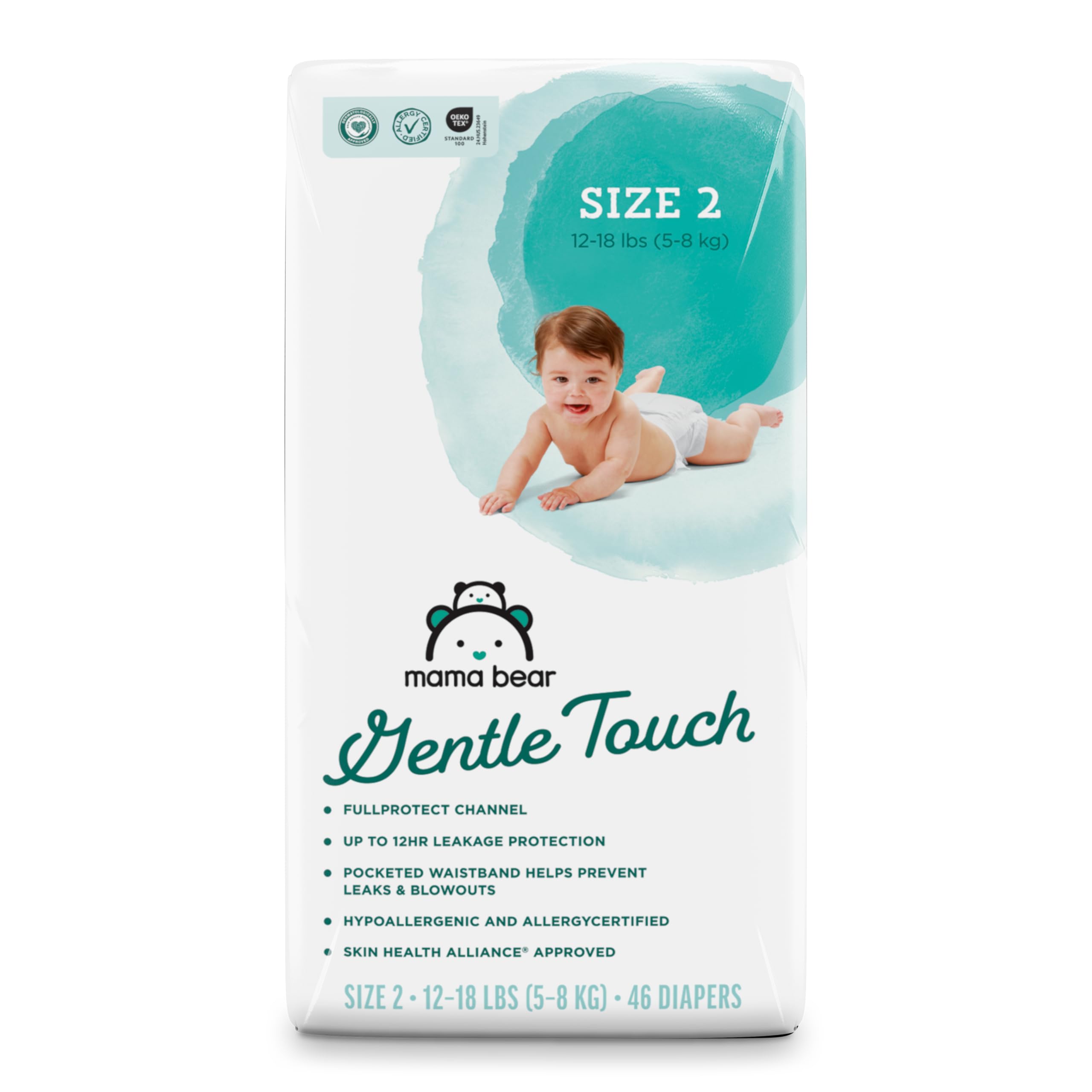 Amazon Brand - Mama Bear Gentle Touch Diapers, Size 2, 46 Count, Leak Protection, Wetness Indicator, Chlorine Free, Pocketed Waistband