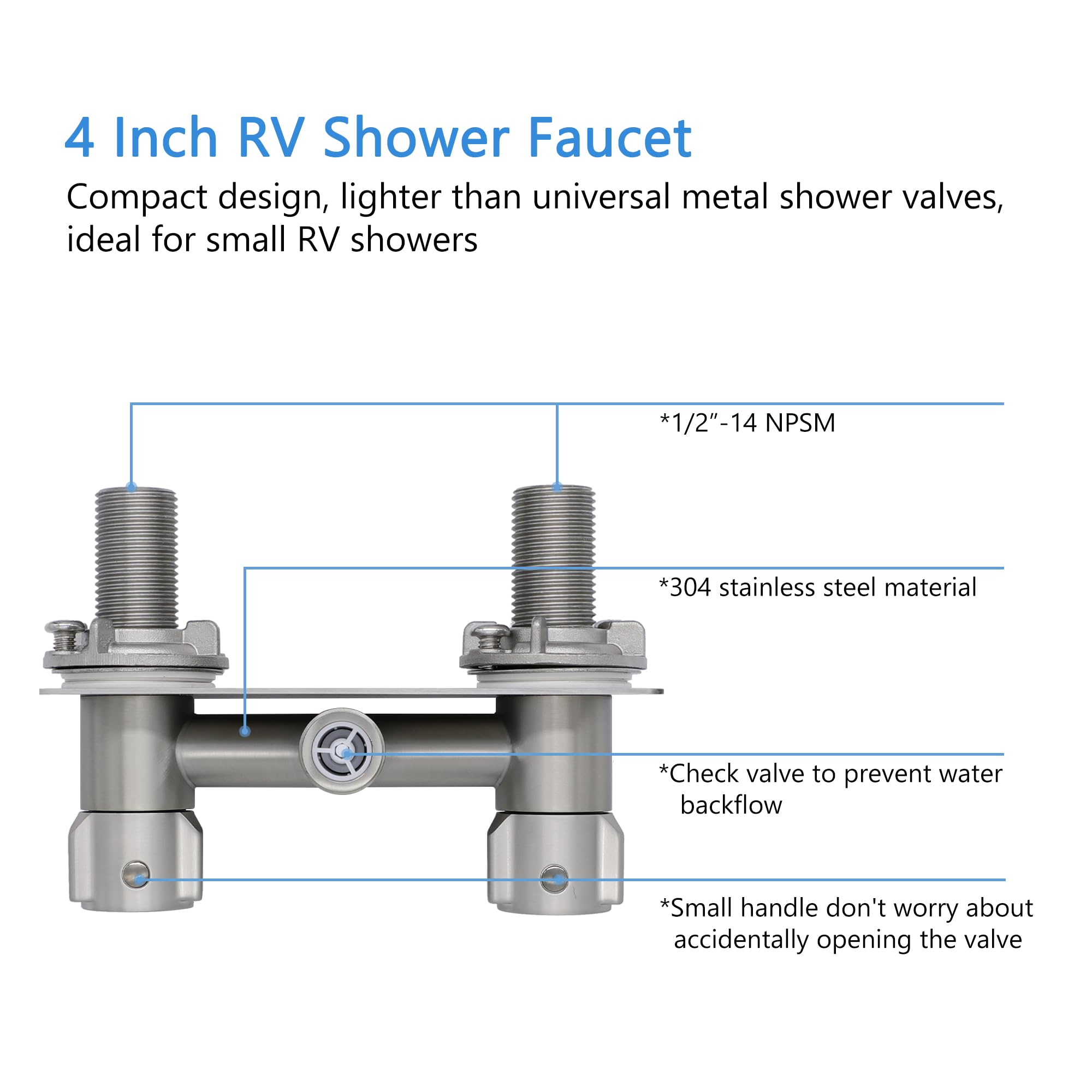 Robinet de douche entièrement en métal avec tuyau et pommeau de douche, pommeau de douche de camping-car, pommeau de douche marche/arrêt avec anneau de guidage de tuyau et support de douche pour