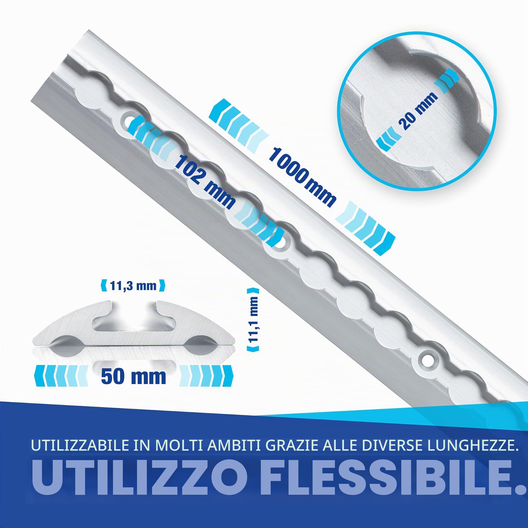 NTG Set di binari aerei in alluminio, forma semicircolare, 0,5-10 m, guida aerea per fissaggio carico camion e camper - forata e anodizzata - 2x1 metro
