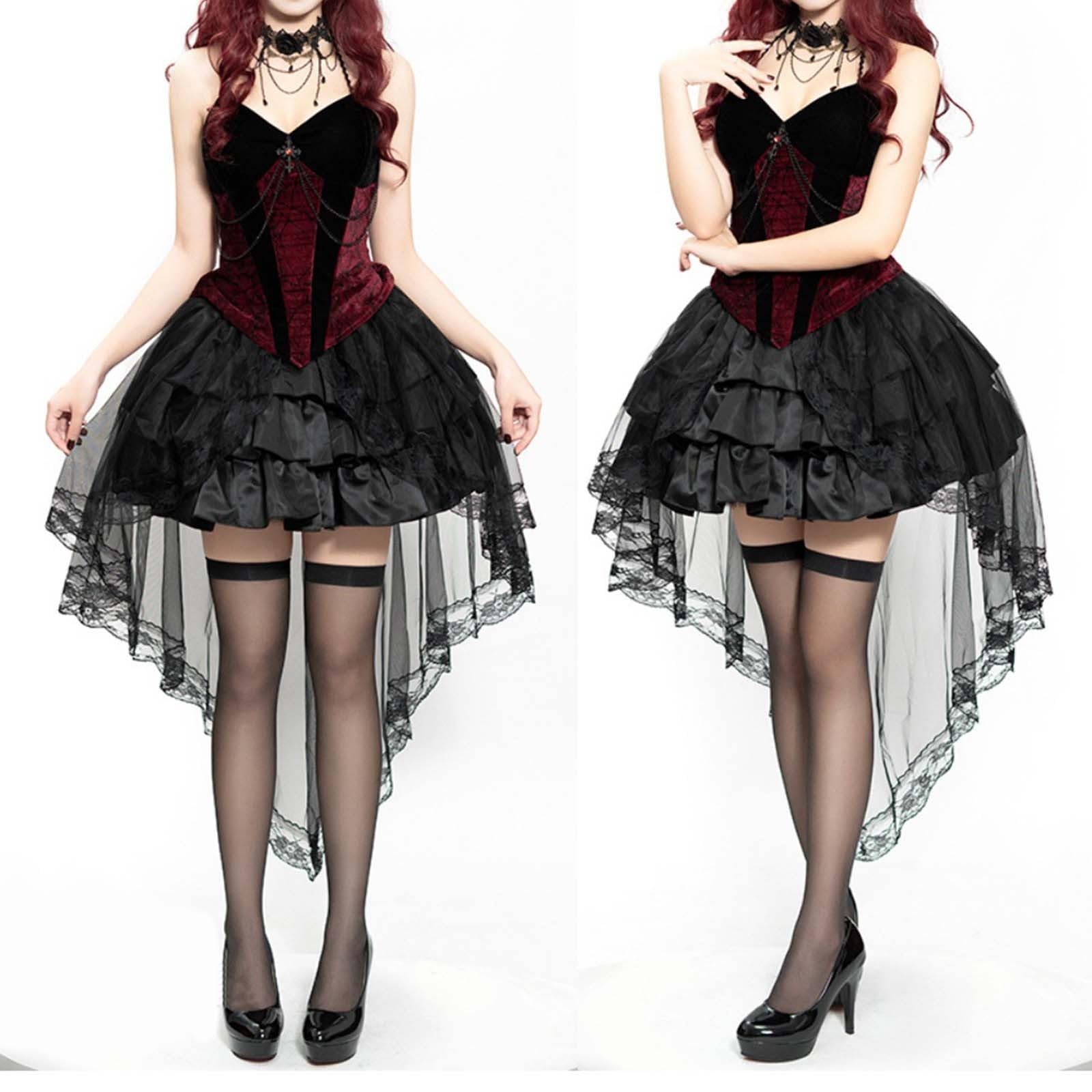 Karneval KostüM Damen Damen Gothic Lolita Korsettkleid Samtoberteil mit Puffrock Brautkostüm für Cosplay Elegante Abendmode
