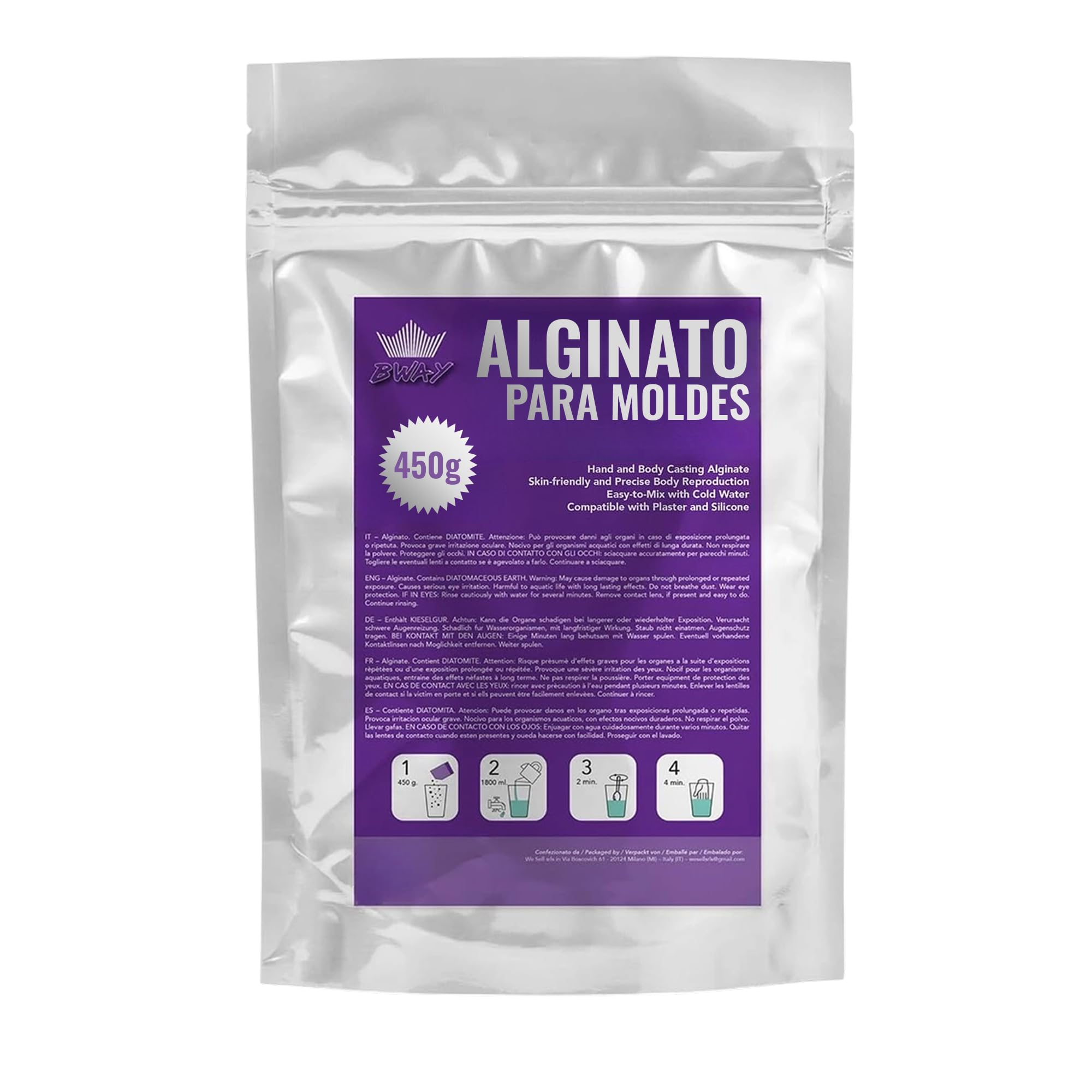 BWAY Alginato para Moldes – Ideal para Realizar Huellas de Manos de Altísima Precisión – Alginato Para Moldes De Manos de Fraguado Lento – Bolsa de 450g