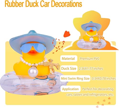 Miniatura 5 de MuMyer Pato vaquero para automóviles, pato de goma para tablero de automóvil, accesorios de adorno de auto con mini sombrero de vaquero holográfico,