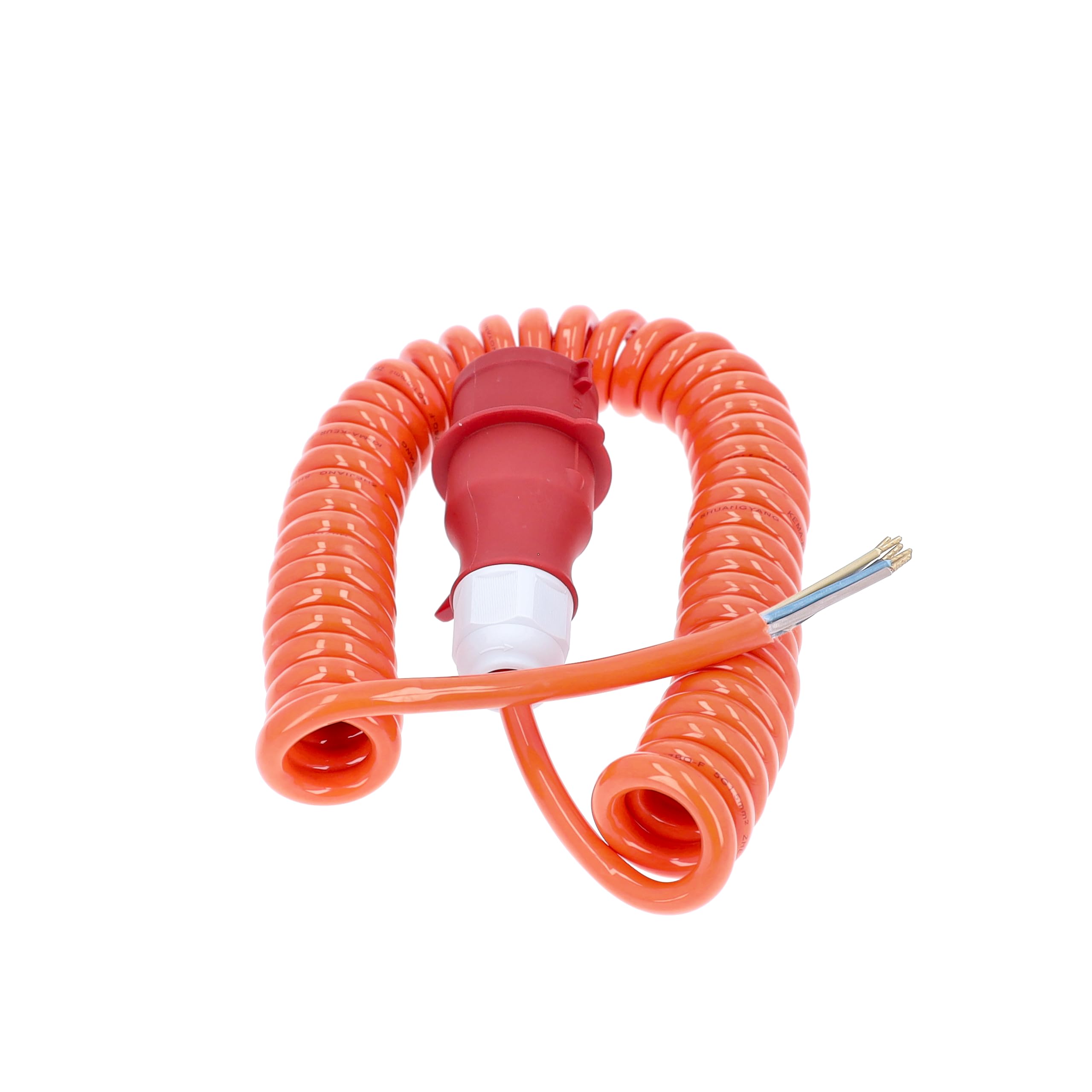 as - Schwabe cavo di collegamento a spirale CEE lunghezza base 1 m - espandibile a circa 5 m - cavo da cantiere H07BQ-F 5G1,5 in poliuretano - 400V, 16A - estremità 50 mm spelata - arancione - 70431
