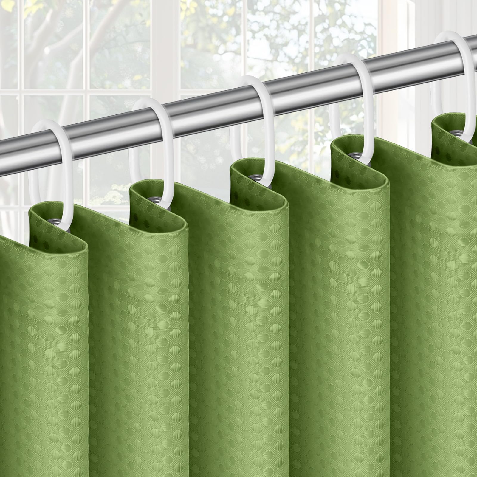 APXEL Green Waffle Shower Curtain, Mould Proof Waterproof Shower Curtains