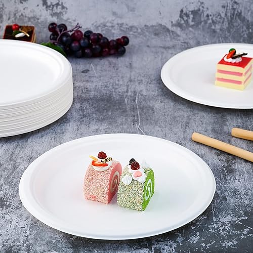 Miniatura 3 de Vplus Paquete de 150 platos de papel de 10 pulgadas y 200 cuencos de papel de 12 onzas, súper fuertes, 100% bagazo, natural, biodegradable,