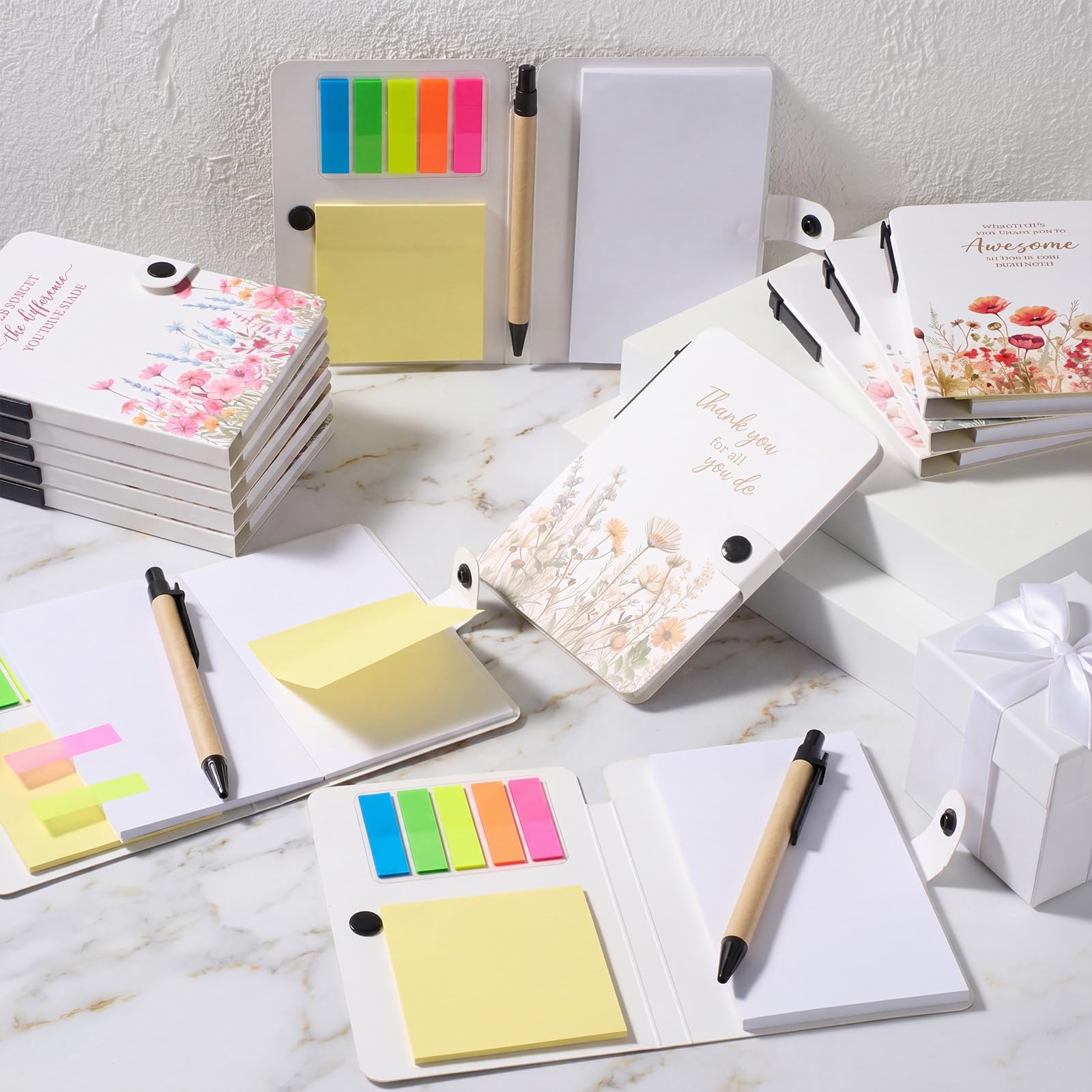 Resurhang Confezione da 12 quaderni a spirale ispiratori con penna adesiva per appunti, diari motivazionali, regali di ringraziamento per dipendenti, volontari, insegnanti, infermieri (Wildflower)