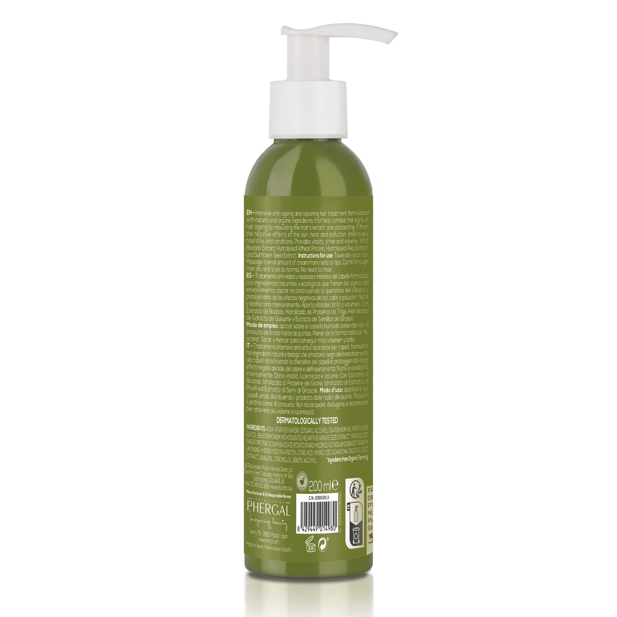 Naturtint - CC Cream Antiedad, Acondicionador sin Aclarado, Nutre, Protege y Recupera el Cabello Dañado, Aporta Vitalidad y Volumen, Mantiene el Brillo Más Tiempo, 96% Ingredientes Naturales, 200ml