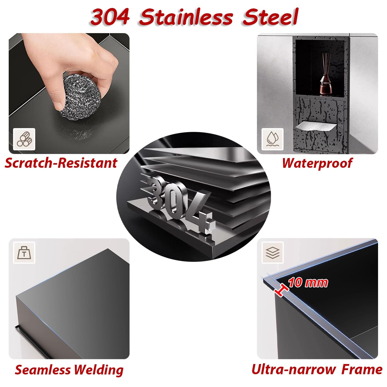 Vibeo Portarrollos Empotrable Portarrollos de Papel Higiénico Empotrado Doble, Nicho de Pared para Baño con Estante, Almacenamiento de Rollos de Papel Higiénico Integrado(Black,S)