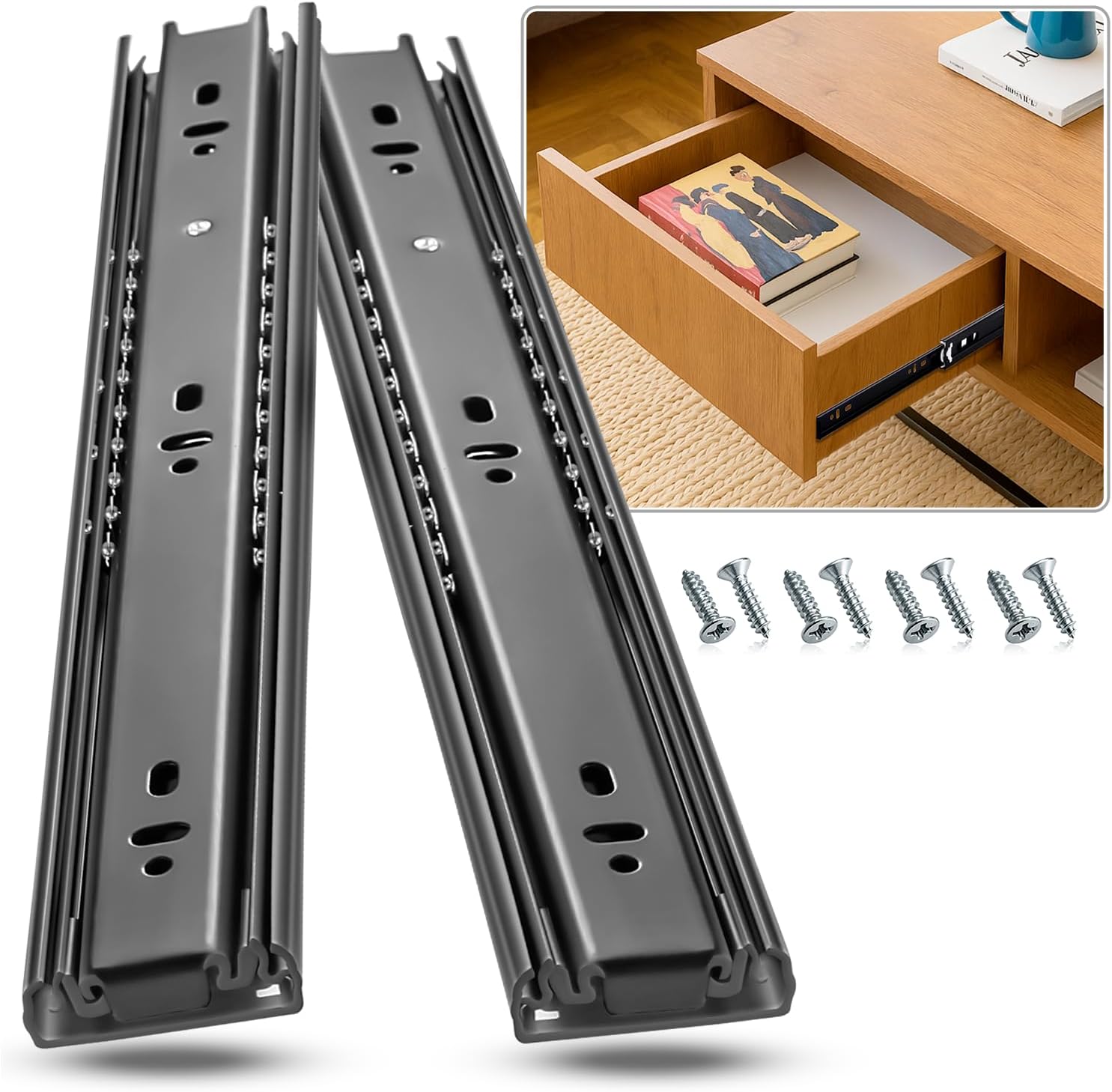Drawer Slides Ball Bearing 3 Folds Full Extension Side Mount Cabinet Runners Glides Rails Track 100 Lbs Load 10 12 14 16 18 20 22 24 Inch Black (1 Pair (Black), 10 inch) 1 Pair (Black) 10 Inch