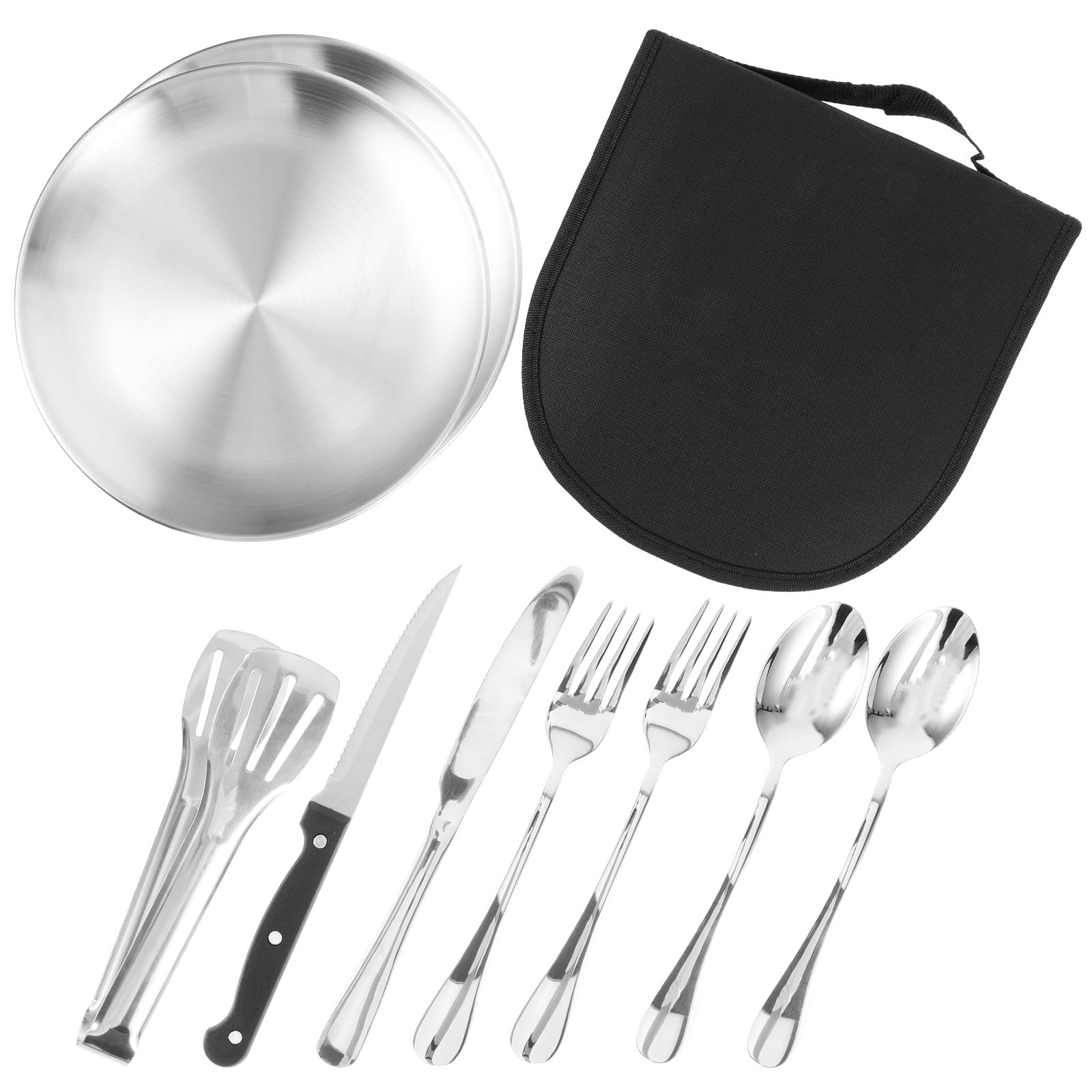 Outanaya Edelstahl Campingbesteck 10 Stück mit Tasche Kompaktes Outdoor Reisebesteck für 2 Personen Tragbares Picknick Geschirrset mit Gabel Messer und Löffel