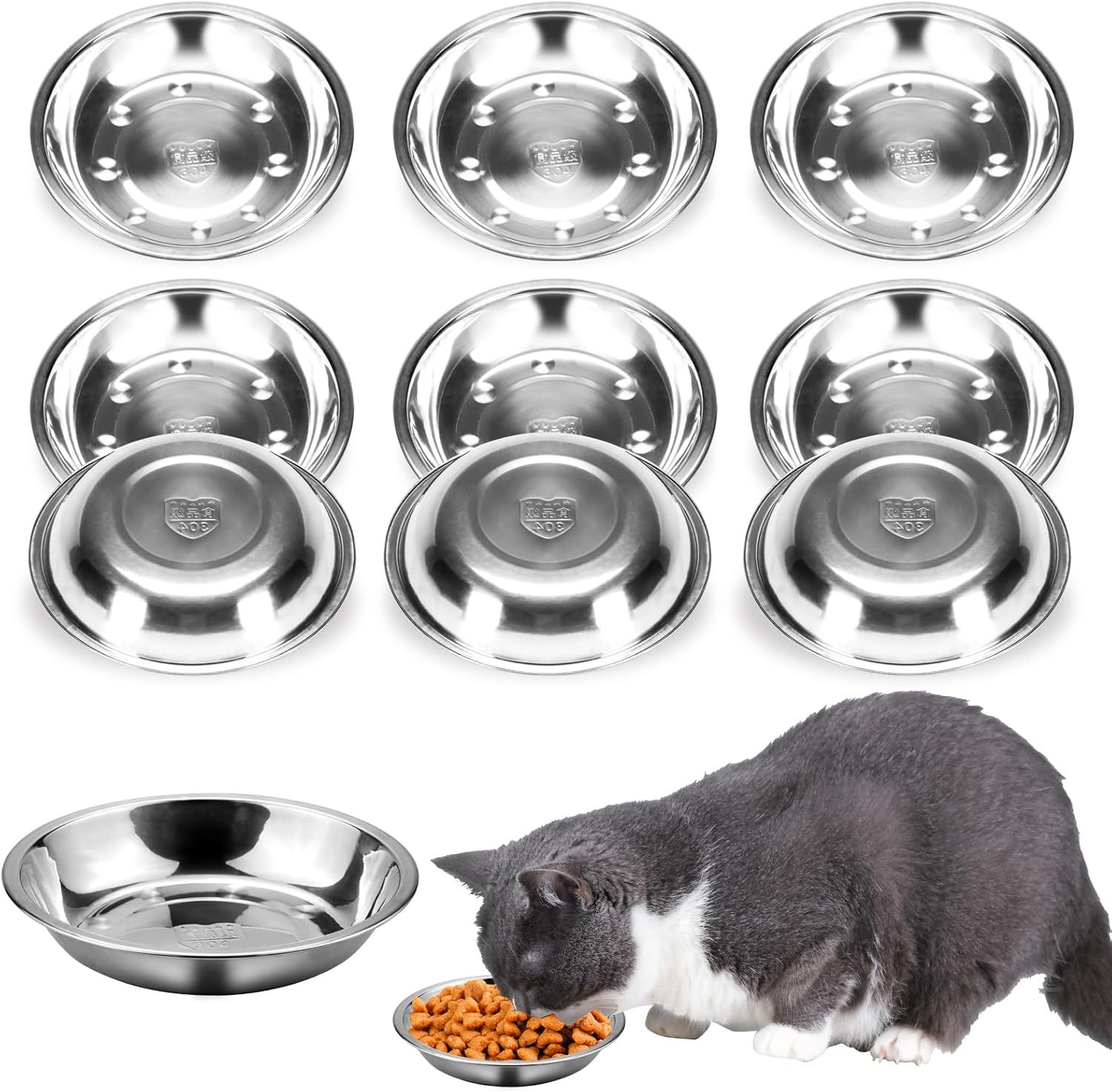 Fansunta 10 Pcs 5.5'' Stainless Steel Cat Bowls, Metal