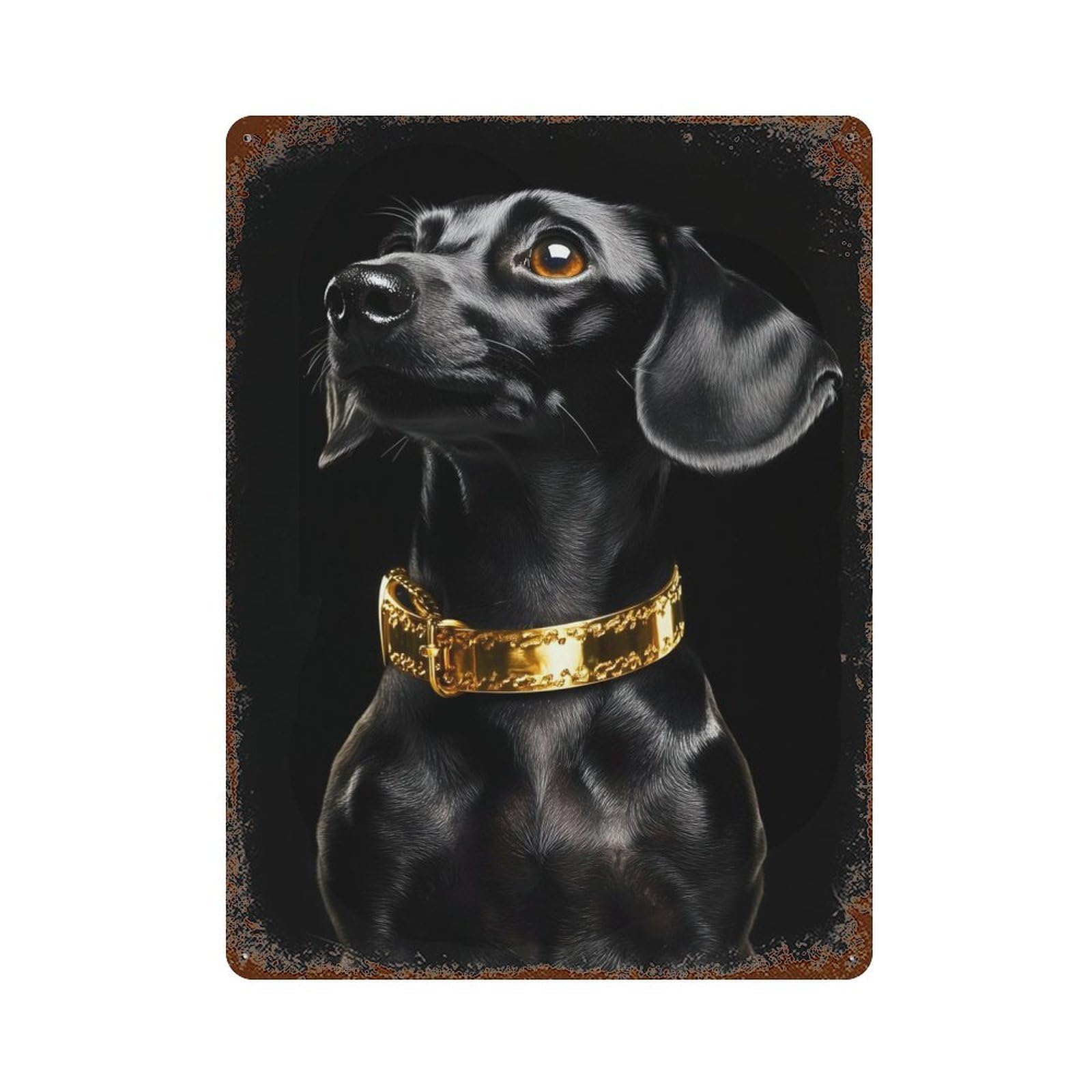 Vintage Rust Metal Sign with Black & Gold Dachshund Design 15.7"x11.8", for Garage, Bar And Workshop Decor, Retro Wall Decor