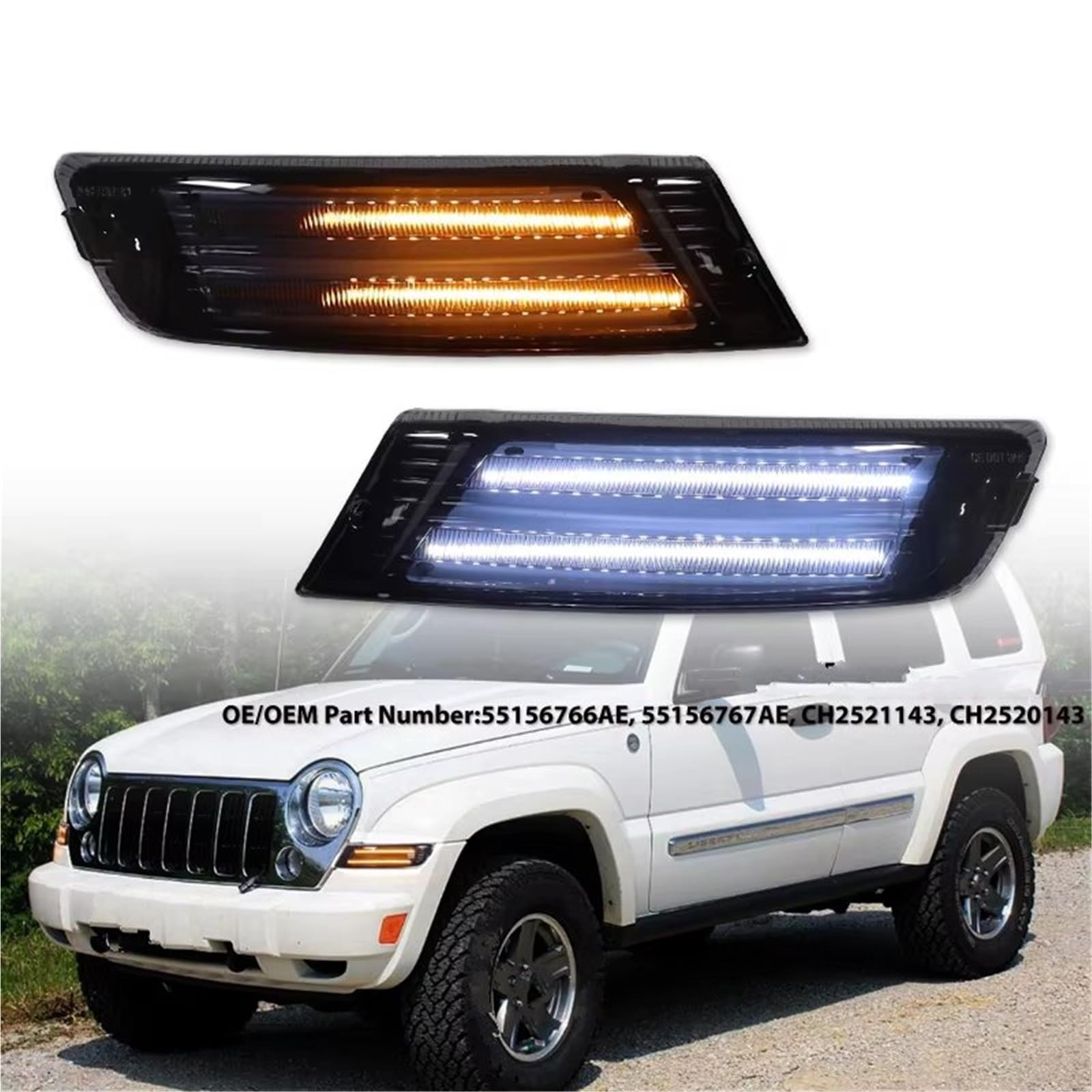 Indicatore di Direzione Per Jeep Per Liberty 2005-2007 LED DRL Luci Marcia Fendinebbia Paraurti Anteriore Fari Indicatori Direzione Auto 12V Luci di Posizione(Smoked Lens)