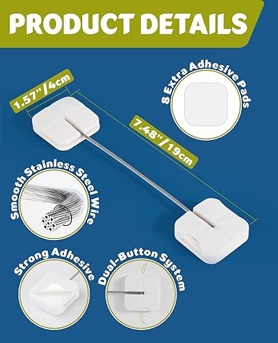 Miniatura 7 de Maveek - Paquete de 4 cerraduras de gabinete a prueba de bebés, cerraduras de cajón a prueba de niños, doble botón blanco para nevera, inodoro,