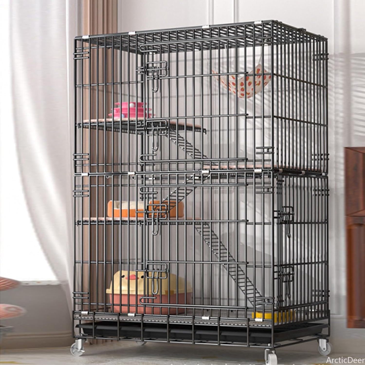 Amazon.co.jp: 猫ケージ 折りたたみ 大型 3段 特大ドア キャットタワー