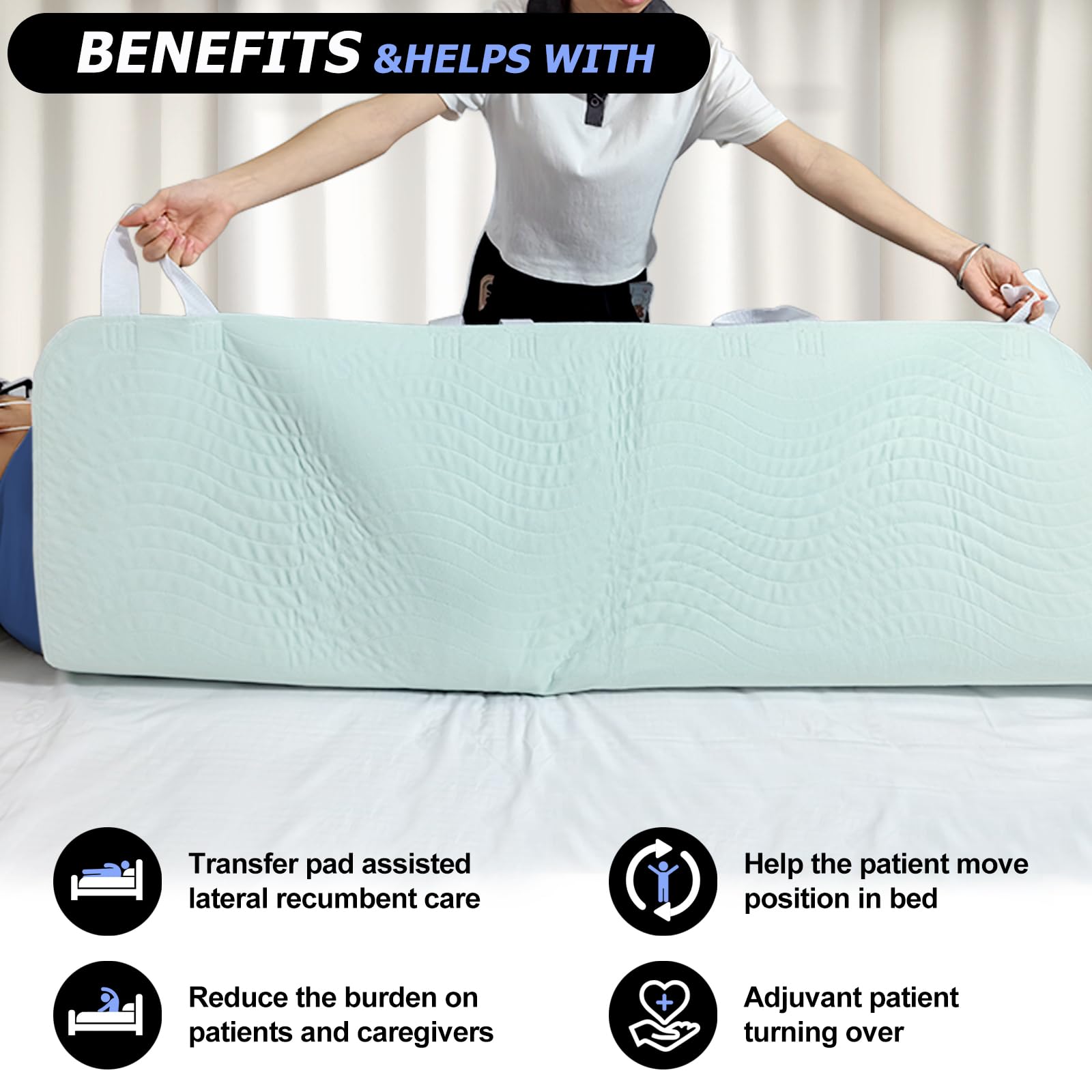 Almohadillas de cama para incontinencia, lavables, con asas, reutilizables, absorbentes con 4 capas impermeables para incontinencia, ancianos postrados en cama (34 x 52 pulgadas, paquete de 2)
