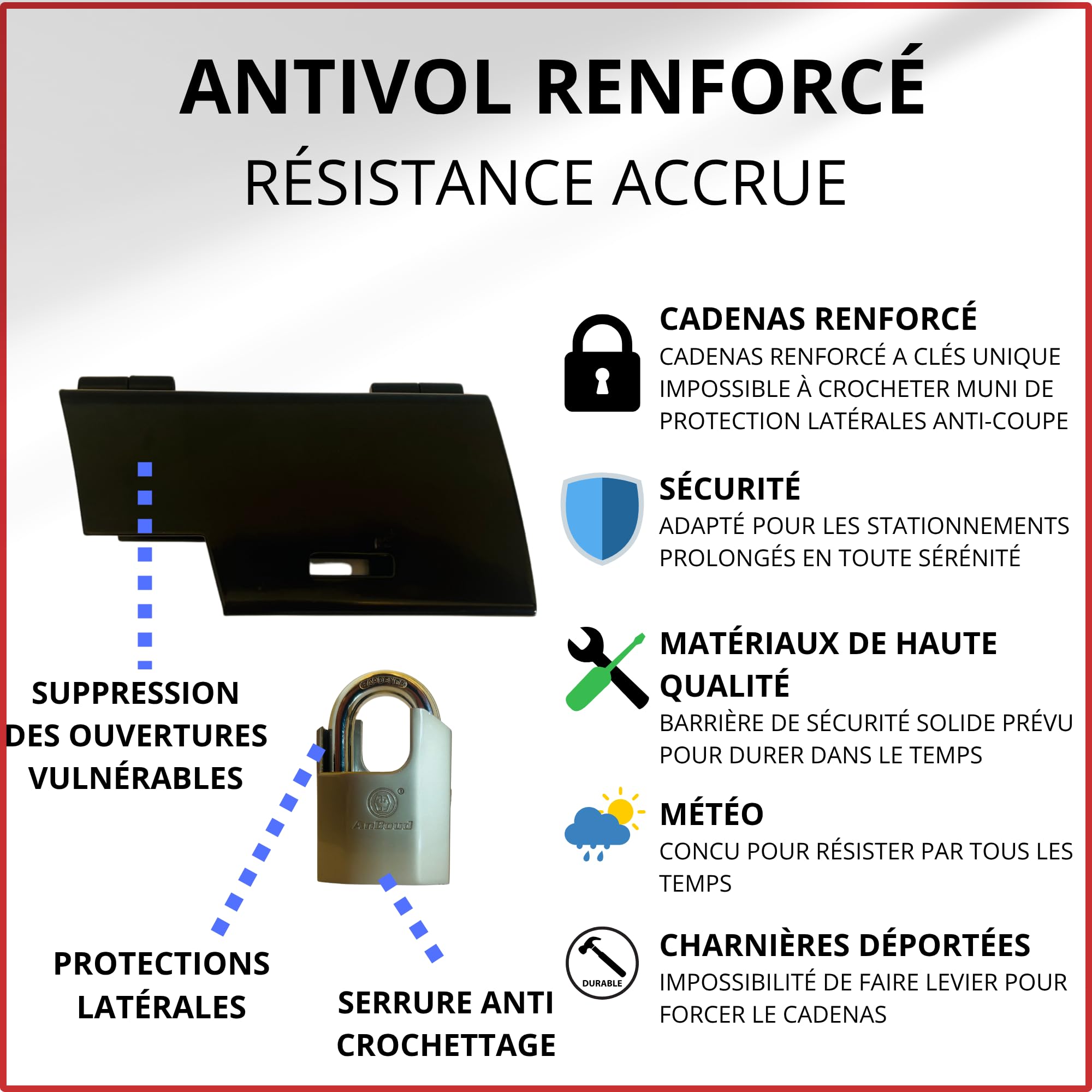 Antivol remorque universel en acier avec Cadenas haute résistance, Compatible remorque moto, voiture, caravane attelée ou non - Protection boule attelage offerte