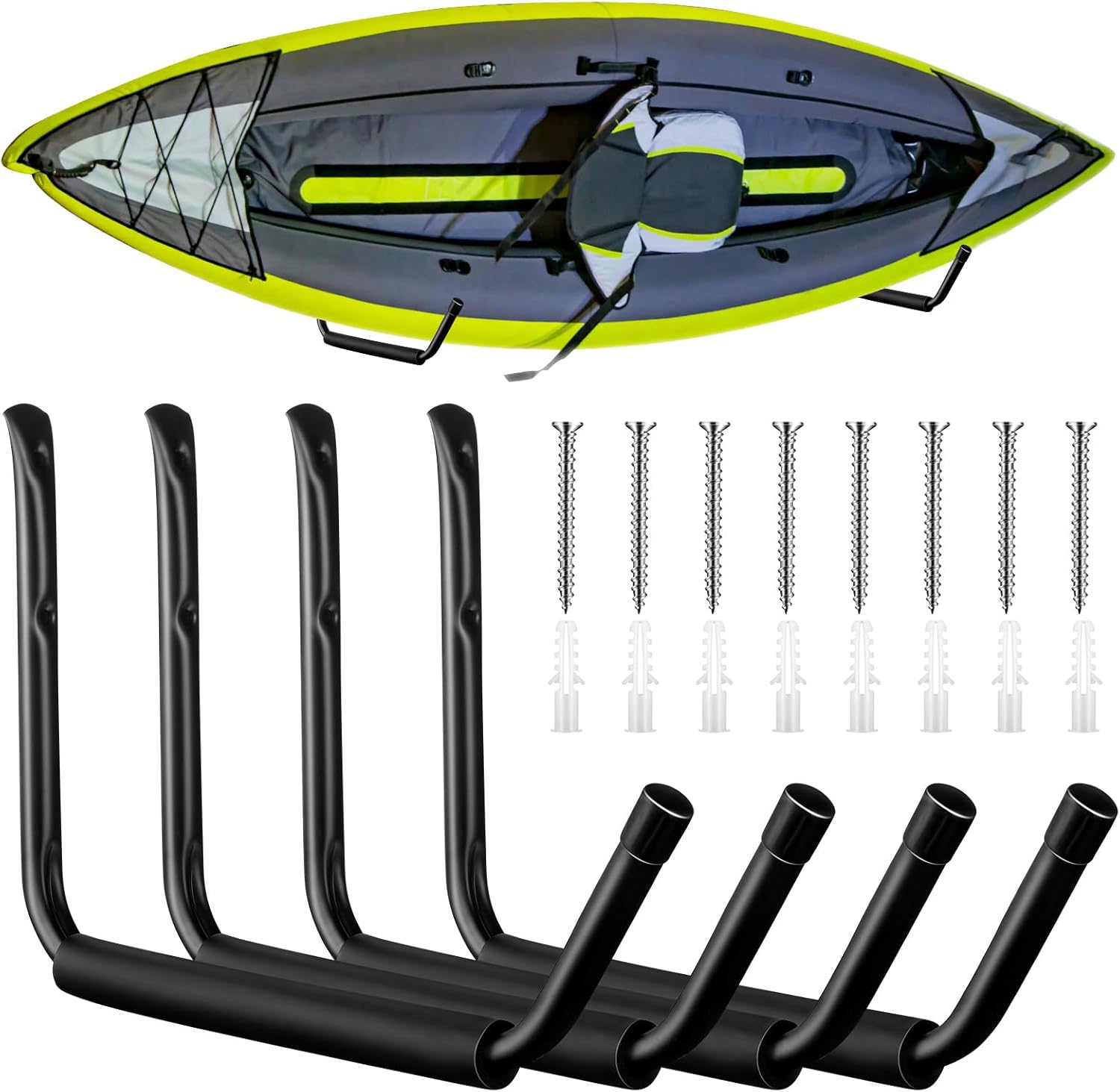 JaGely Wall Mount Kayak Storage Rack 15Inch Garage Storage Heavy Duty Hooks Canoe Hanger Hooks Jumbo Arm Kayak Rack for Paddle Board, Ladder, Bicycle, Folding Chairs, Surfboard, Snowboard
