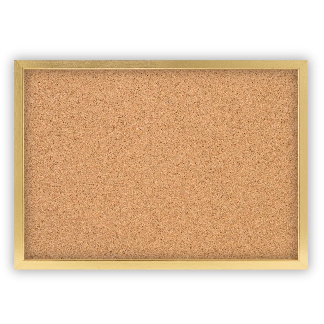 CLAMARO Cork Notice Board 40 x 30 cm, Gold MDF Frame, Metal Sawtooth Hanger