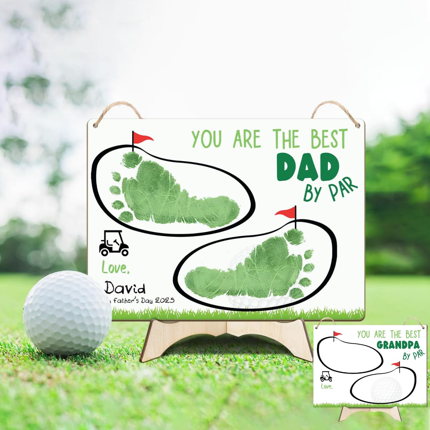 Best Dad By Par Golf Dad Footprint Handprint Craft For Fathers Day Gift, Kids Handprint Art Daddy, Handprint For Fathers Day, DIY Baby Toddler