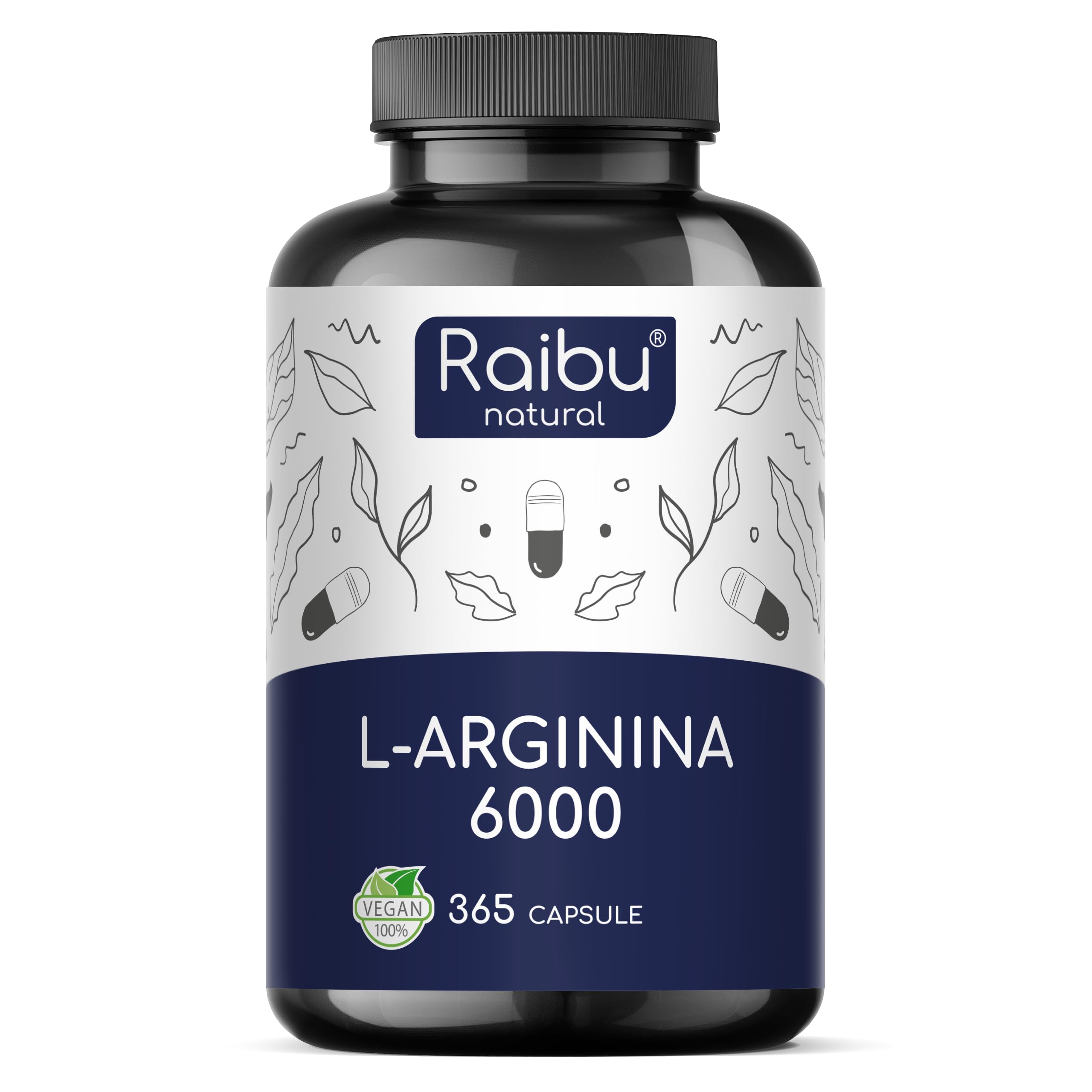 L-Arginina - 365 Capsule Vegane - 6000 mg di L Arginina HCL Pura per Dose Giornaliera - Alto Dosaggio, Senza Additivi e Testato in Laboratorio - Naturale Integratore Alimentare