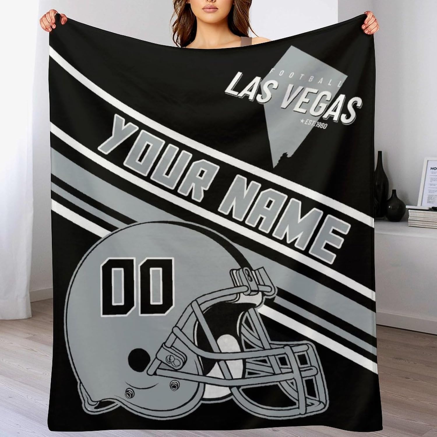 Personalized Football Throw Blanket Add Name and Number