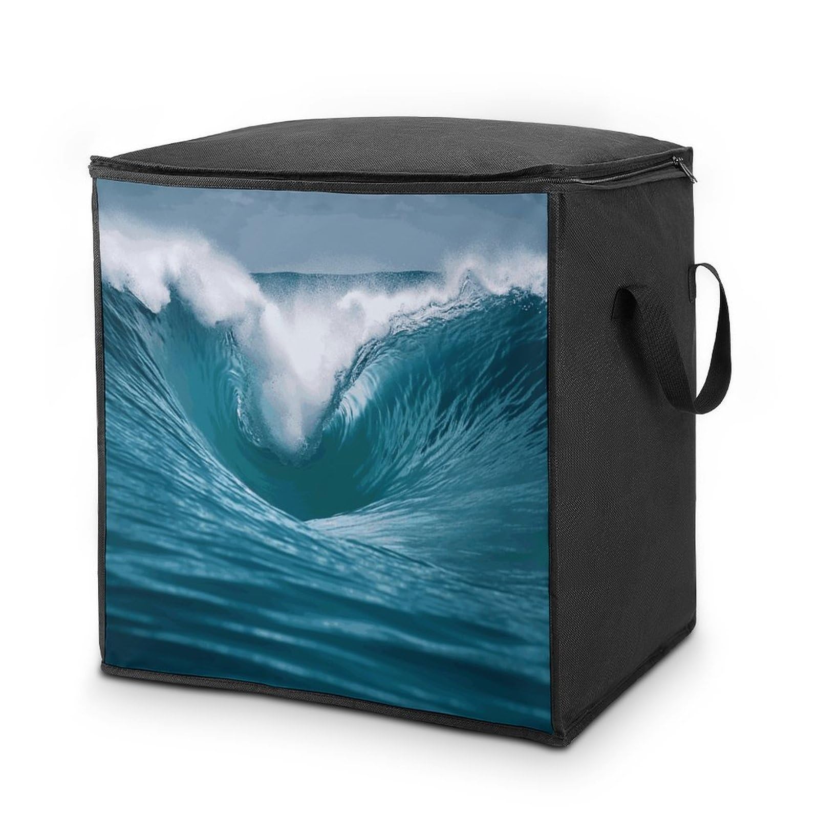 Ocean Wave Storage Bag with Zippers And Handle Extra Large Bedding Comforter Storage Bag Foldable Blanket Storage Bags Fabric Moving Bags for Closet Organizer (70L)
