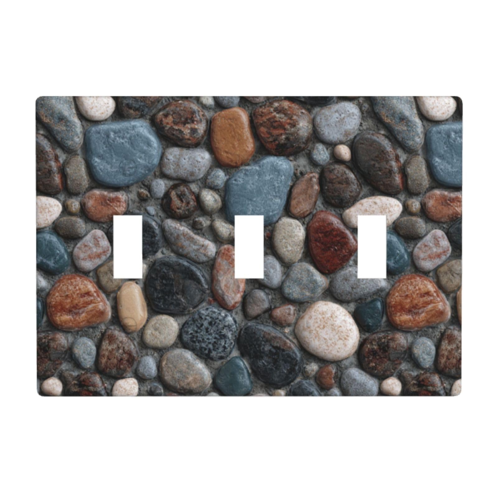Woshuwo White Small Pebbles And Rocks On The Ground Light Switch Covers 3 Gang Triple Toggle Wall Plate Switchplate Electrical Faceplate For Bathroom Kitchen Bedroom Decor