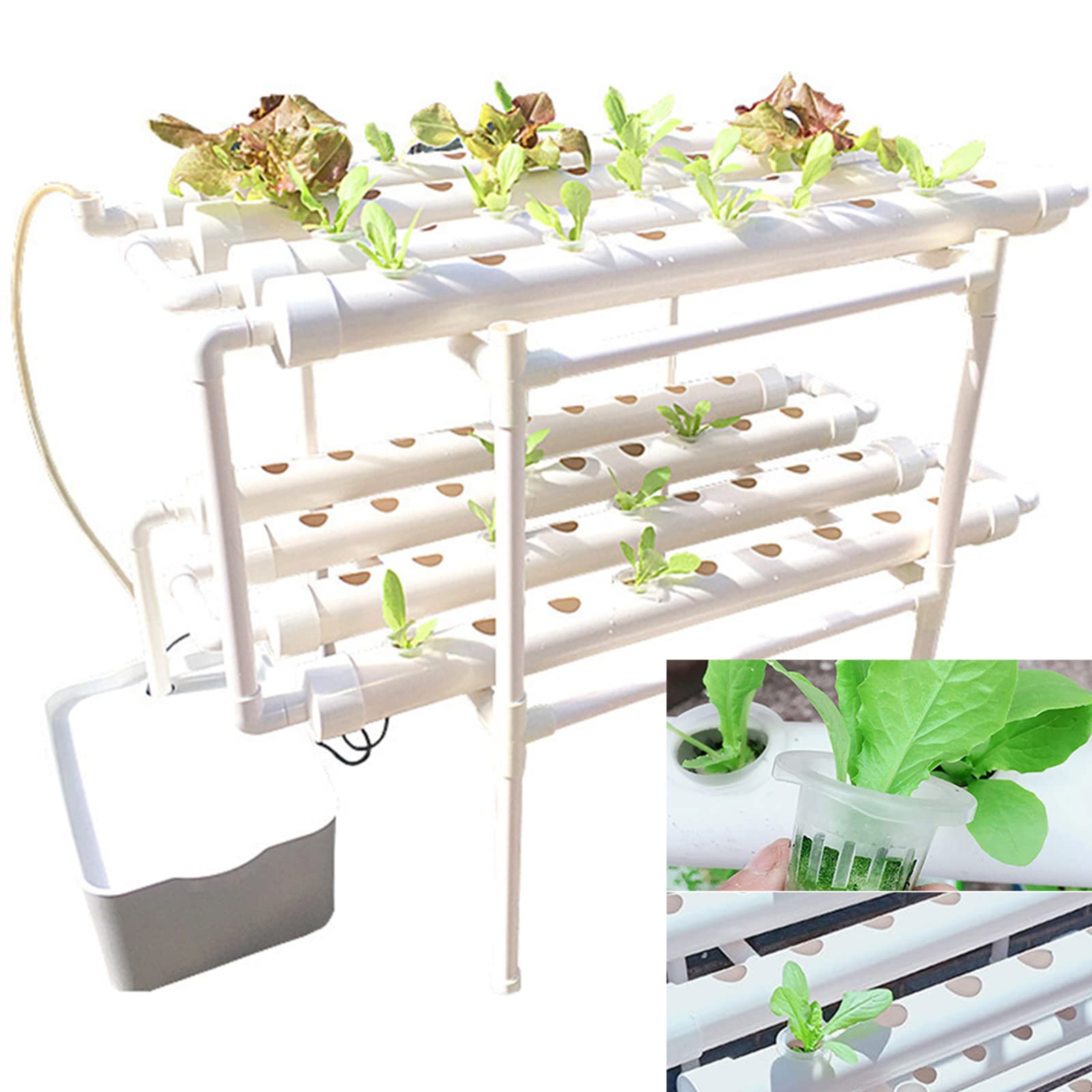 Kit de Cultivo hidropónico del Sitio, 2 Capas 72 Agujeros 8 Tubos de Cultivo de Plantas sin Tierra, y Flujo Profundos Jardines hidropónicos con Bomba para el hidropónico
