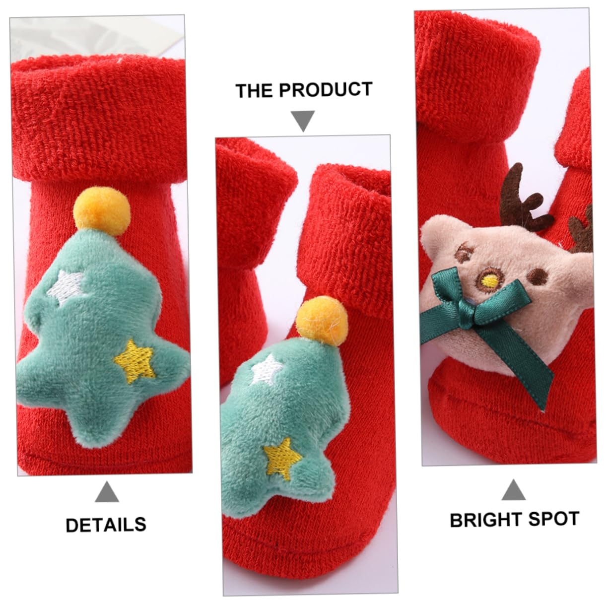 MAGICLULU 6 Paia di Pantofole A Calzino per Bambini Scarpe Natalizie per Bambini Stivaletti in Pile Comodi per Calze Natalizie Ciondolo in Cotone Autunno E Inverno Rosso Neonato