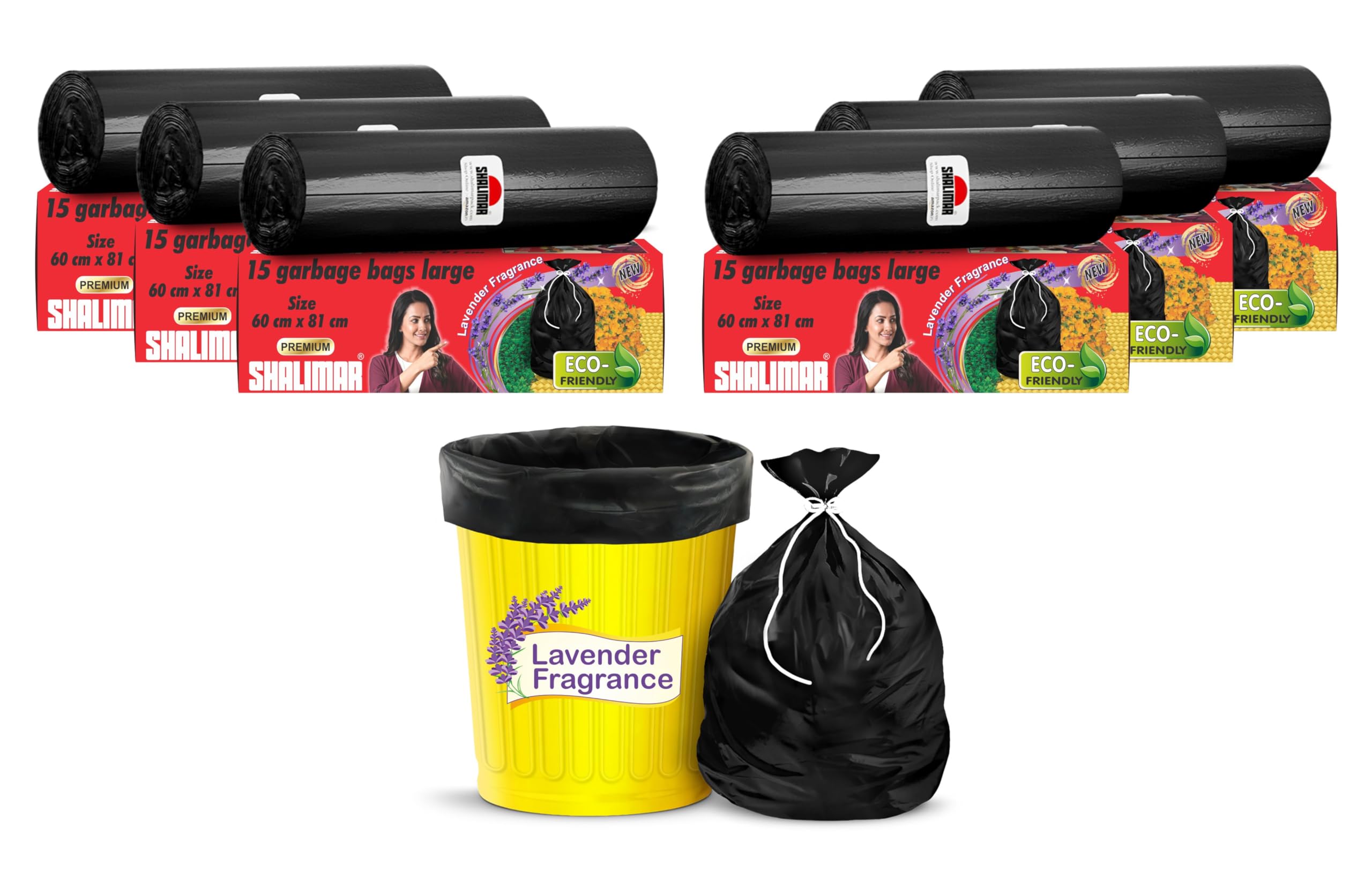 Shalimar Premium OXO - Biodegradable Shalimar 90 Pcs - 35 Gallon Heavy Duty Garbage Bag, Lavender Fragrance – Leak-Proof Dustbin/Trash/Waste Bags – 152x206 cmcm – Fits 25 to 35 Gallon Bins – Black