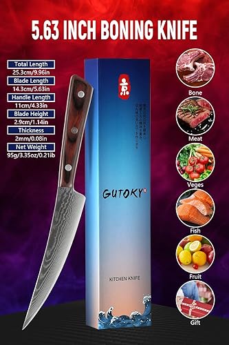 Miniatura 2 de Gutoky Cuchillo para deshuesar de Damasco, cuchillos afilados para carne y pescado, cuchillo de pescado con mango de palisandro