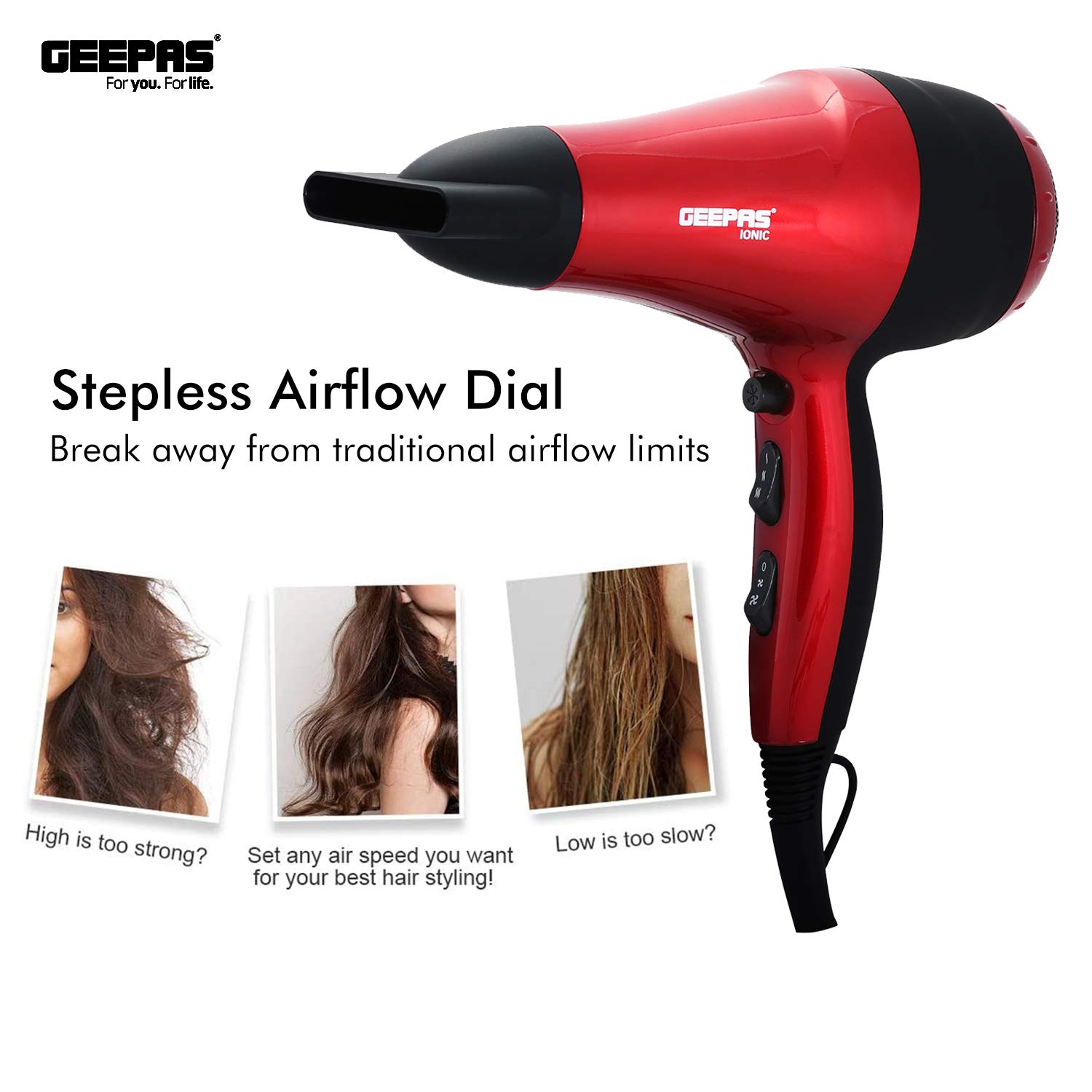 GEEPAS GHD86018,Geepas Hair Dryer/2Spd-3Heat/Coolshot/Ionic, red,: Buy Online at Best Price in Egypt - Souq is now Amazon.eg