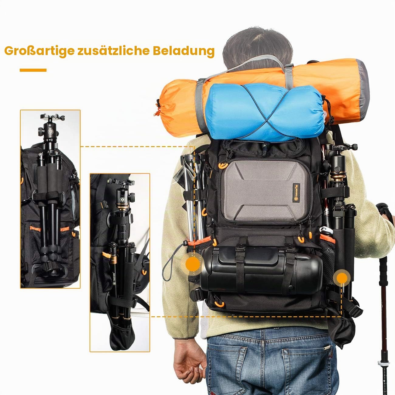 TARION Kamerarucksack Fotorucksack Groß 2-in-1 mit Extra Kameratasche für Spiegelreflex D-SLR(27 Liter, Schwarz)