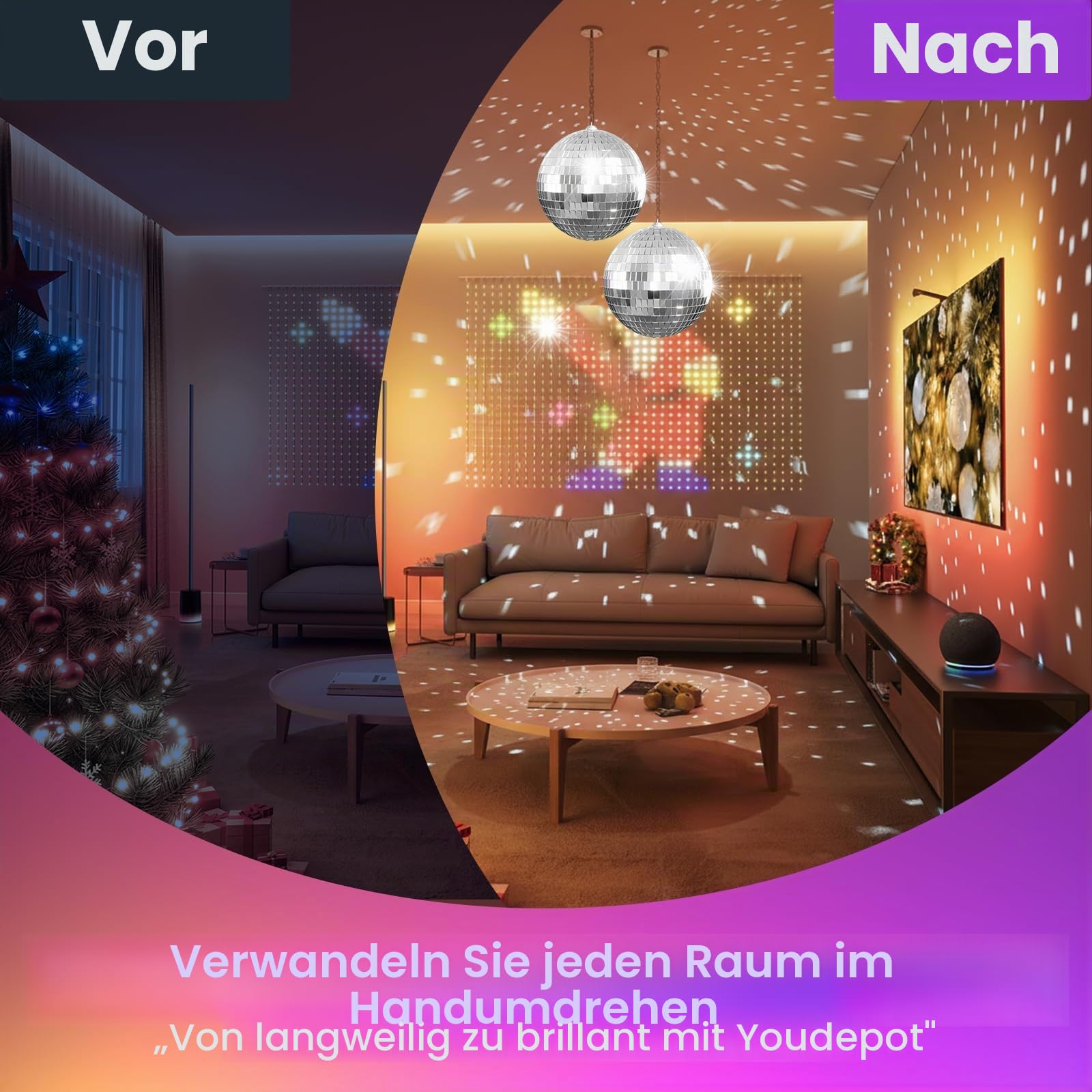 Youdepot 10 cm Discokugel 2er Set, Silberne Spiegelkugeln zum Aufhängen mit Schnur, Glitzerkugel Deko für Weihnachtsbaum, Hochzeit, Geburtstag, Party, DJ Bühne, Garten und Zuhause